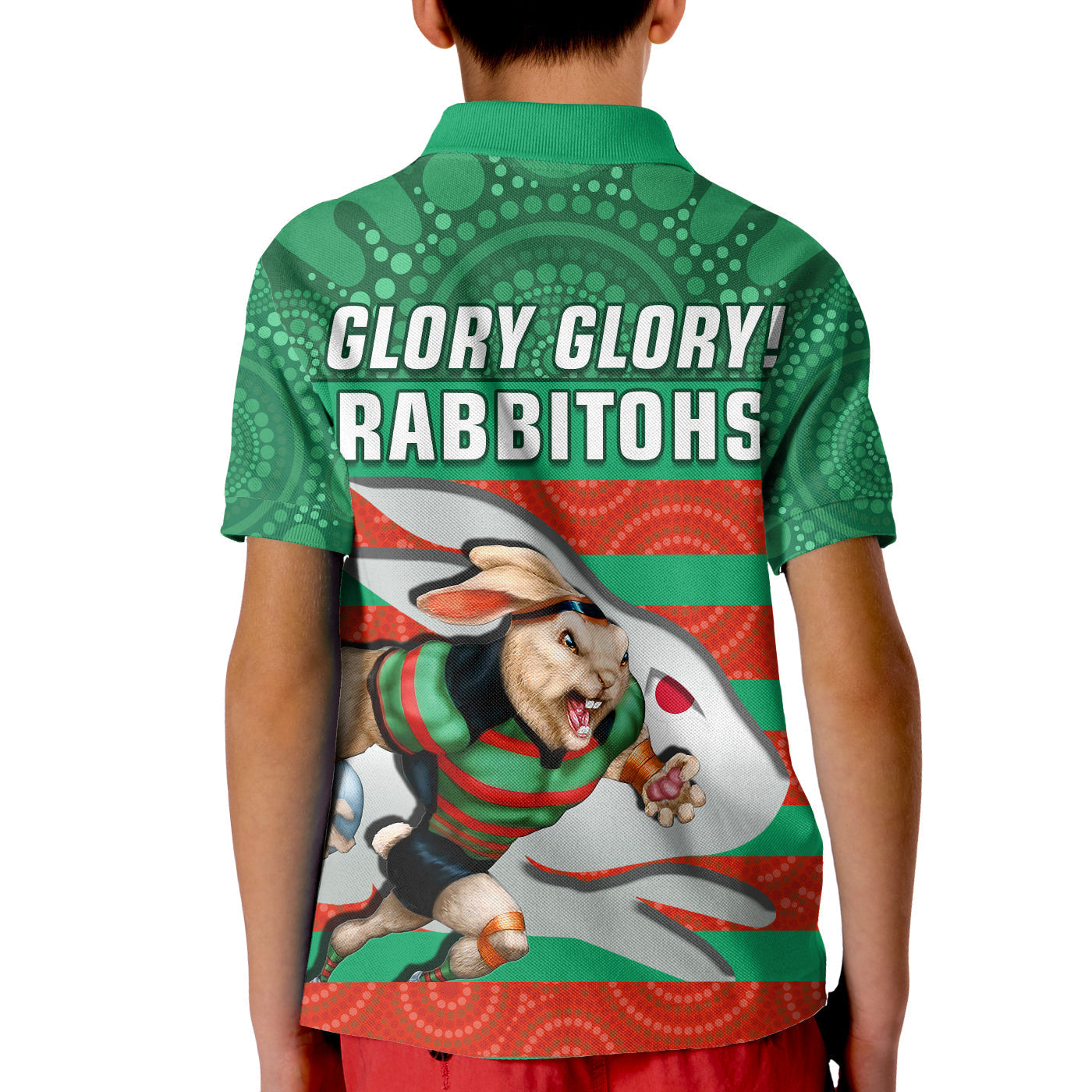 Rabbitohs Rugby Polo Shirt KID Aboriginal Dot Painting Glory Glory Sporty Style - Vibe Hoodie Shop