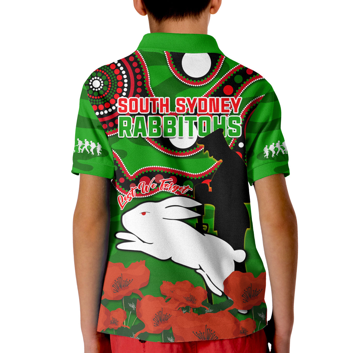 Rabbitohs Rugby ANZAC 2023 Polo Shirt KID Lest We Forget - Vibe Hoodie Shop