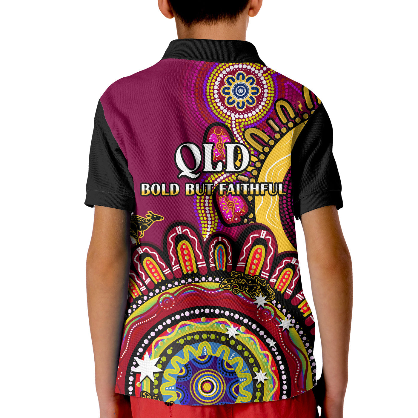 Queensland State Polo Shirt KID QLD Australian Indigenous Art - Vibe Hoodie Shop