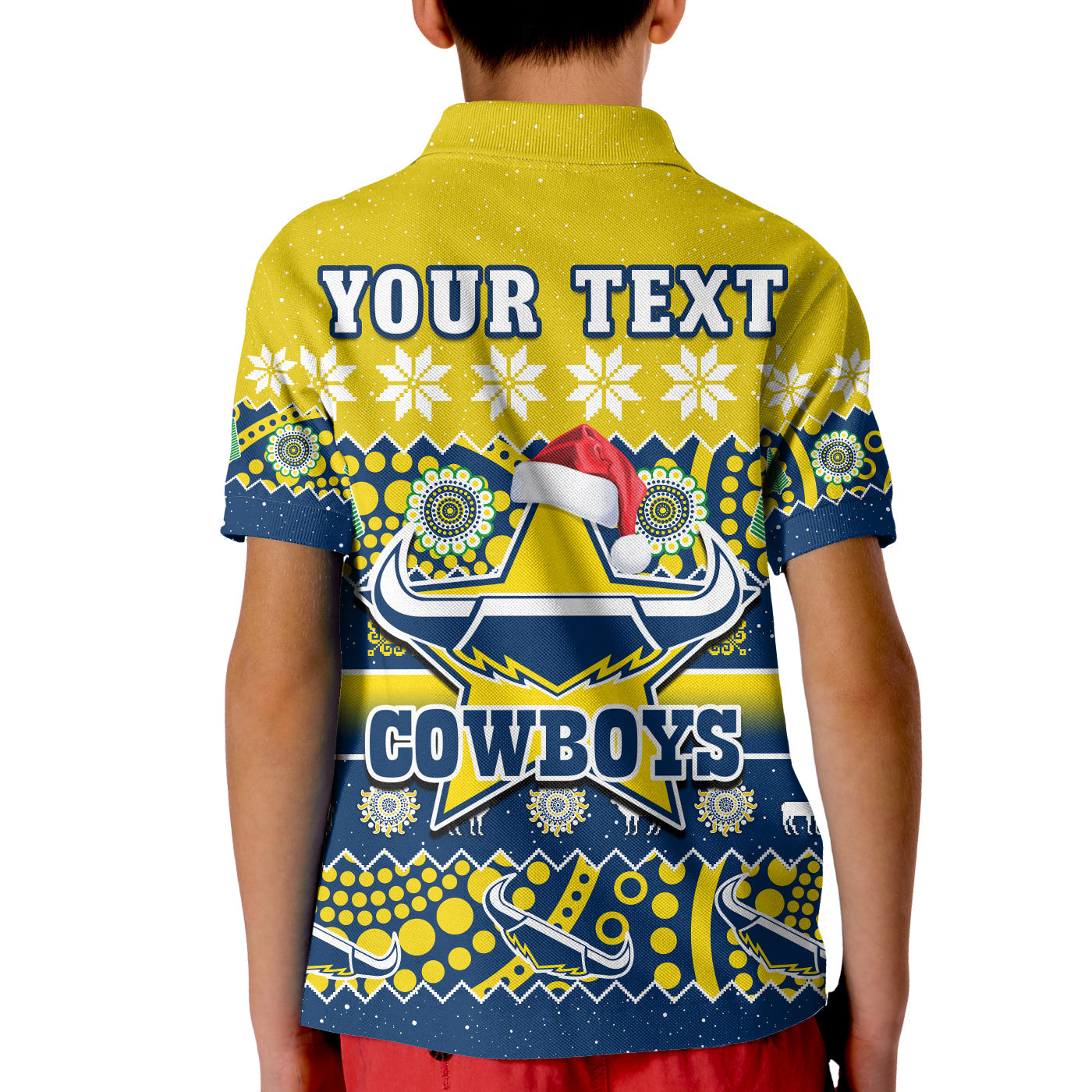 (Custom Personalised) Cowboys Christmas Polo Shirt Aboriginal Art Merry Xmas - Vibe Hoodie Shop