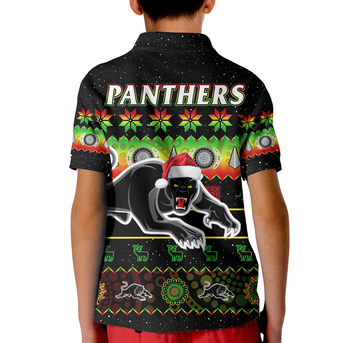 Penrith Panthers Christmas Polo Shirt KID The Riff Aboriginal Art Merry Xmas - Vibe Hoodie Shop