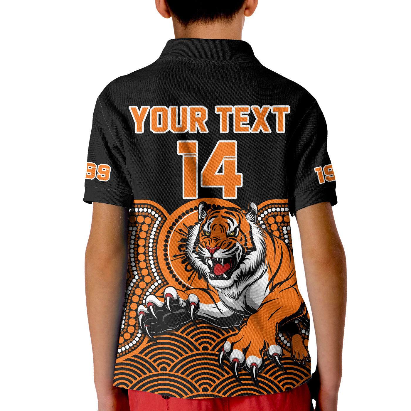 custom-text-and-number-wests-tigers-rugby-polo-shirt-kid-indigenous-black-artsy