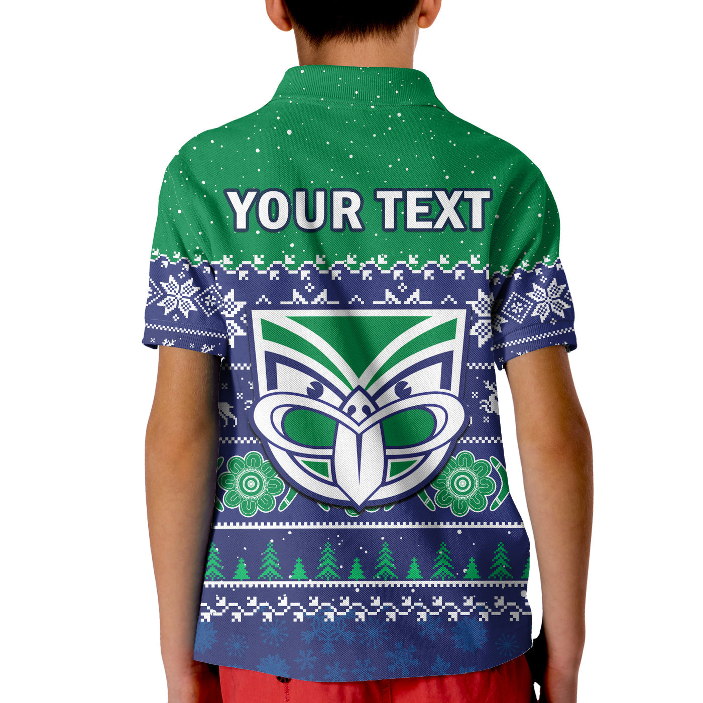 custom-personalised-warriors-rugby-polo-shirt-kid-new-zealand-indigenous-merry-christmas