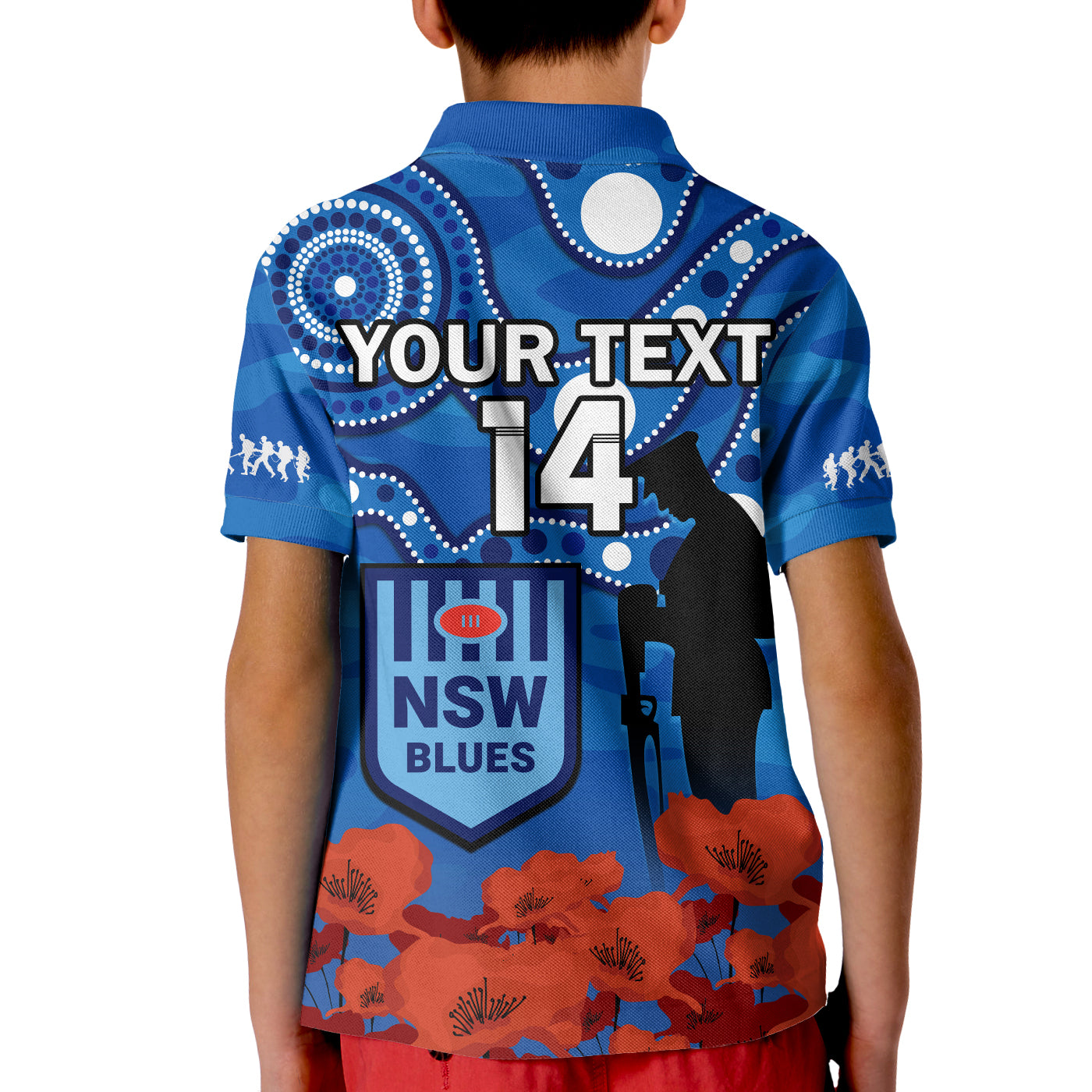 (Custom Text And Number) Blues Rugby ANZAC 2023 Polo Shirt NSW Aboriginal Mix Poppy Camouflage - Vibe Hoodie Shop