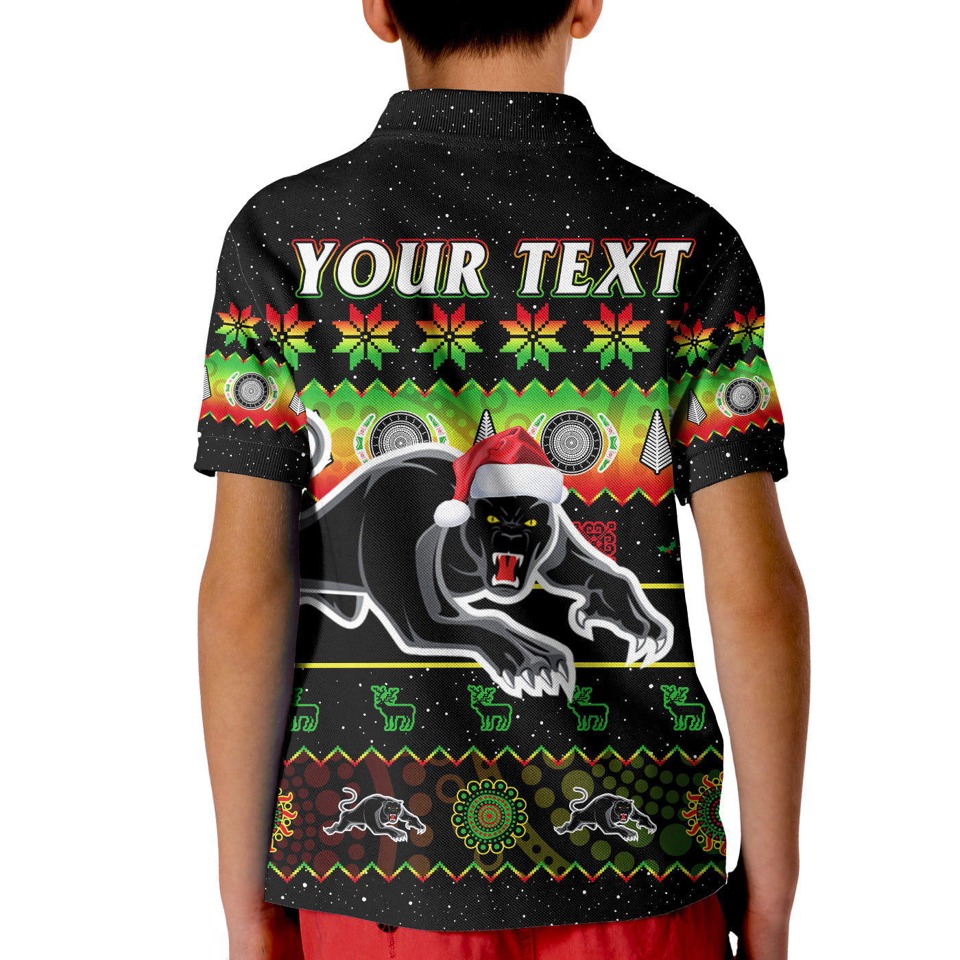 (Custom Personalised) Penrith Panthers Christmas Polo Shirt KID The Riff Aboriginal Art Merry Xmas - Vibe Hoodie Shop