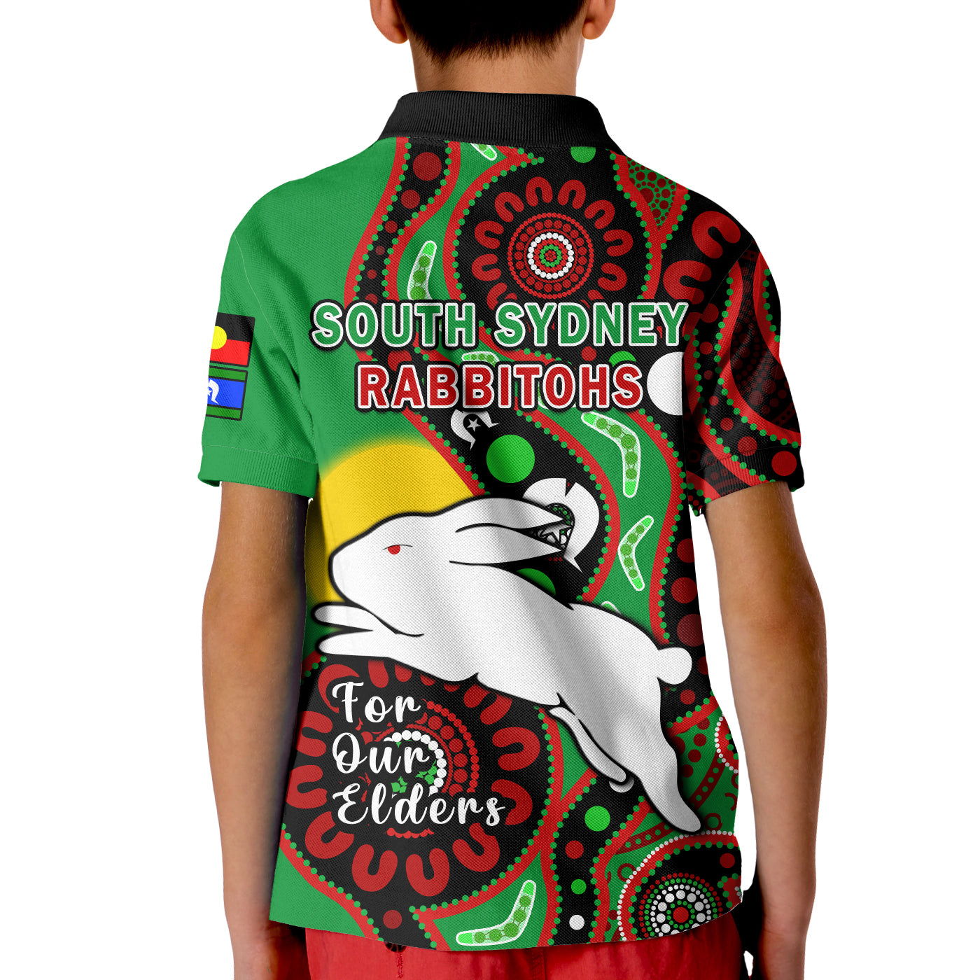 Rabbitohs Rugby NAIDOC 2023 Polo Shirt KID For Our Elders Aboriginal - Vibe Hoodie Shop