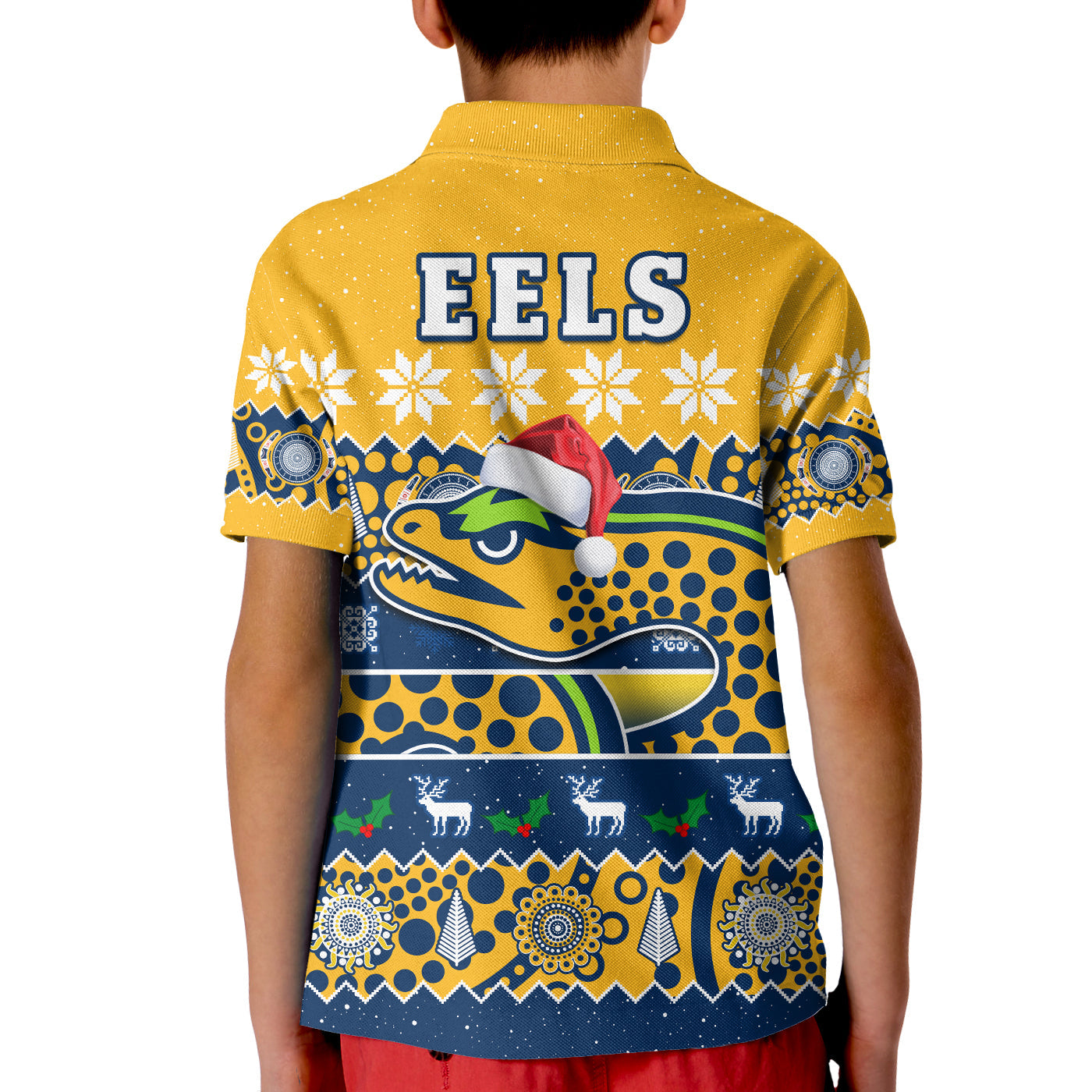 Parramatta Eels Christmas Polo Shirt Parra Aboriginal Art Merry Xmas - Vibe Hoodie Shop