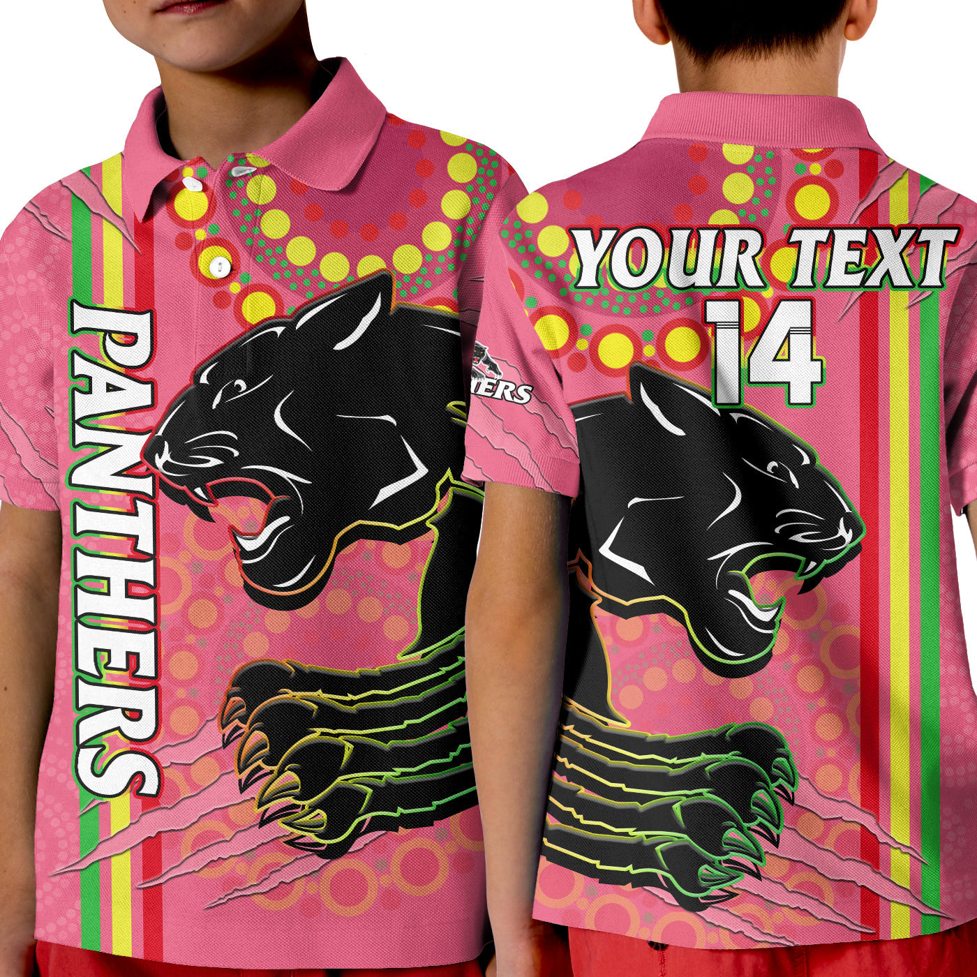 (Custom Text And Number) Panthers Rugby Polo Shirt The Mountain Men Aboriginal Art Dynamic Pink Version - Vibe Hoodie Shop