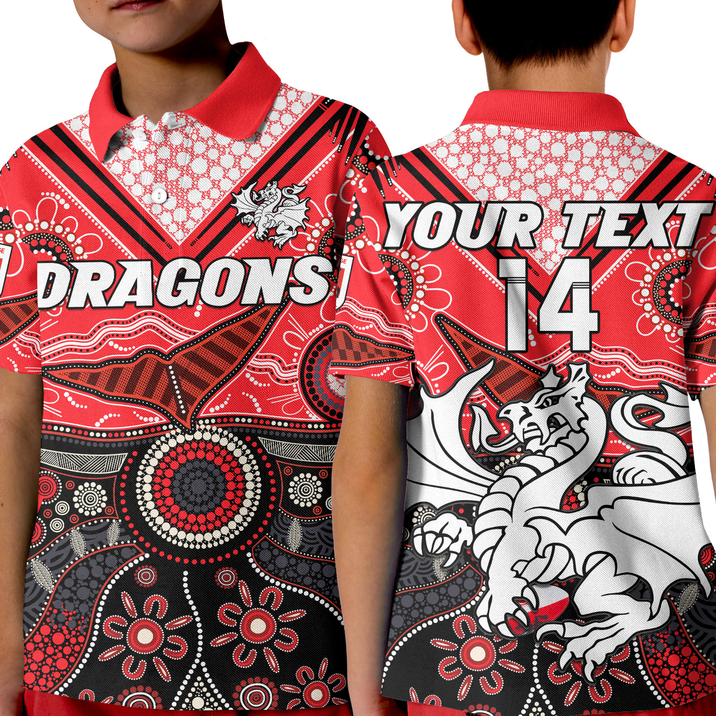 custom-text-and-number-dragons-rugby-polo-shirt-kid-indigenous-pattern-artsy-version