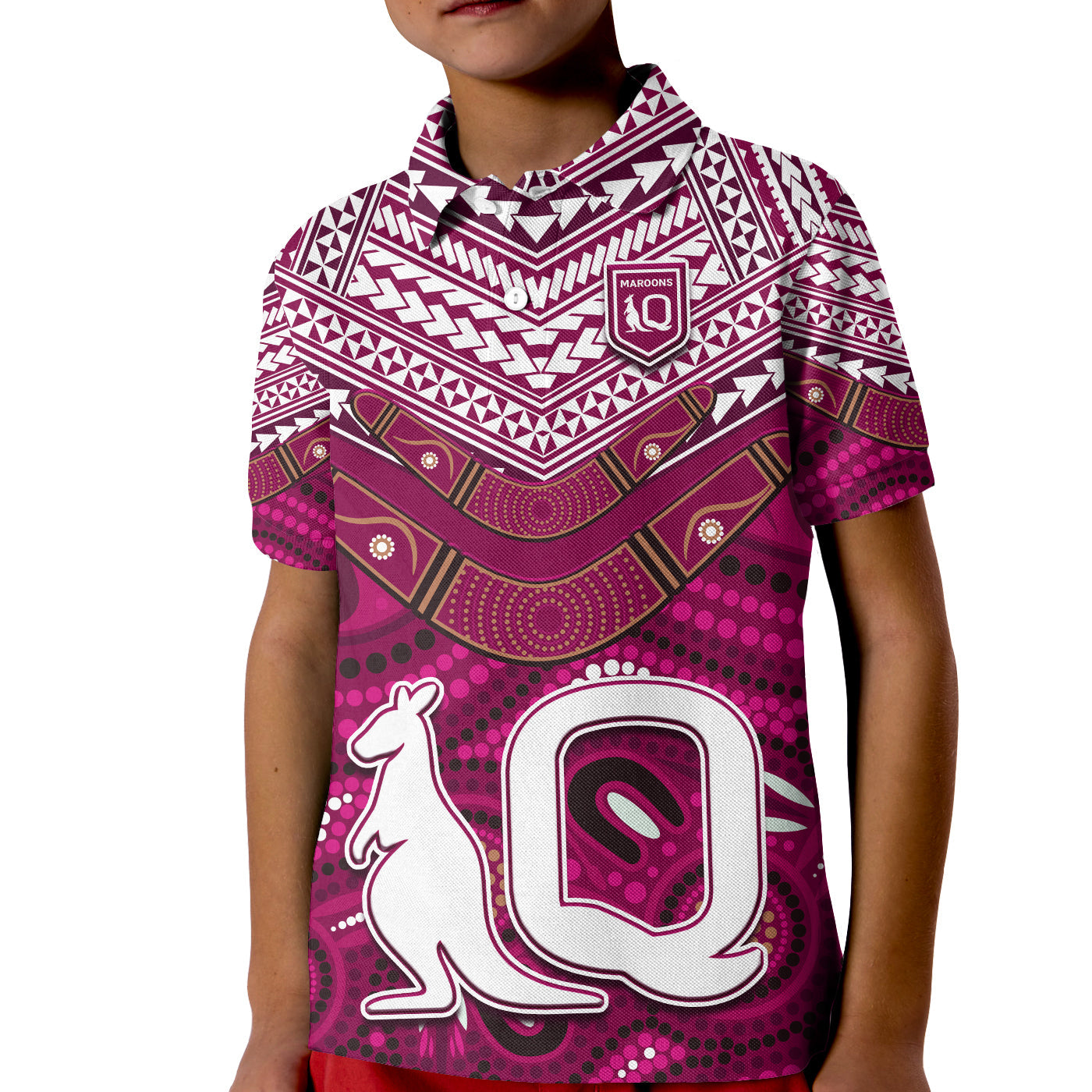 QLD Maroons Polo Shirt KID Aboriginal and Polynesia Admirable - Vibe Hoodie Shop