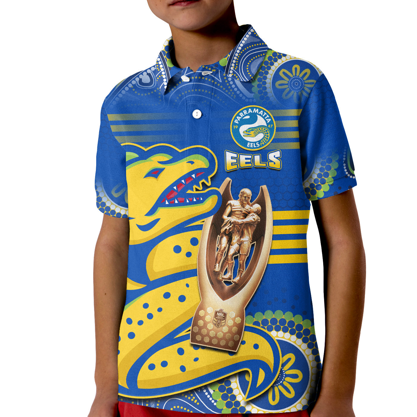 Parramatta Rugby Polo Shirt Eels Premiers 2022 Indigenous Artsy - Vibe Hoodie Shop
