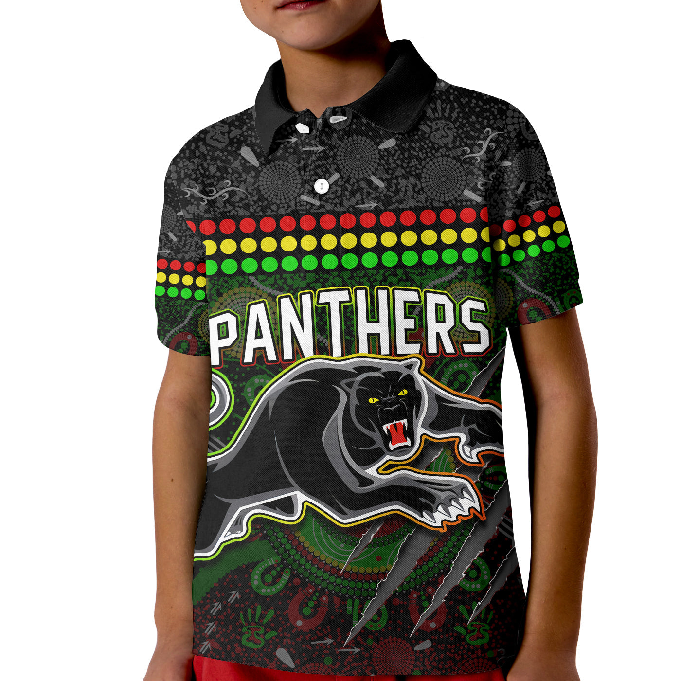 Custom Text and Number Panthers Polo Shirt KID Premiers 2022 Aboriginal - Vibe Hoodie Shop