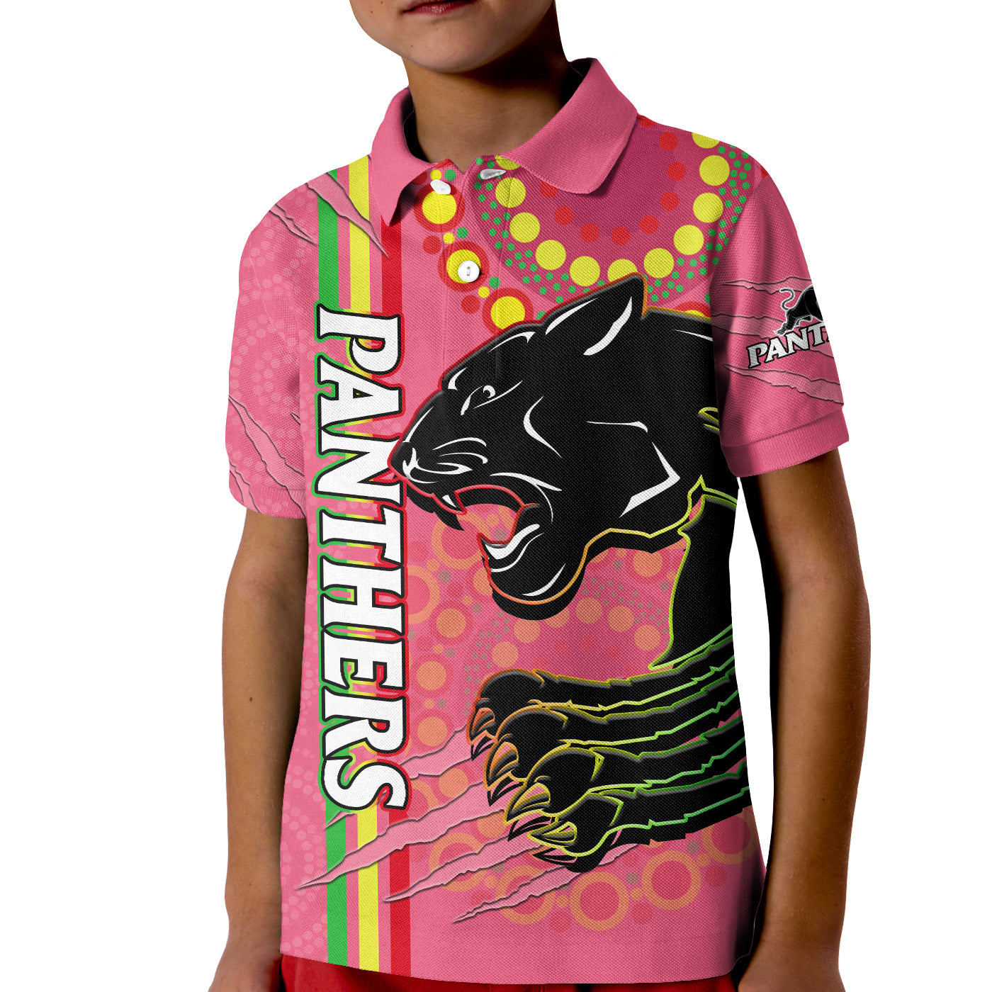 (Custom Text And Number) Panthers Rugby Polo Shirt The Mountain Men Aboriginal Art Dynamic Pink Version - Vibe Hoodie Shop