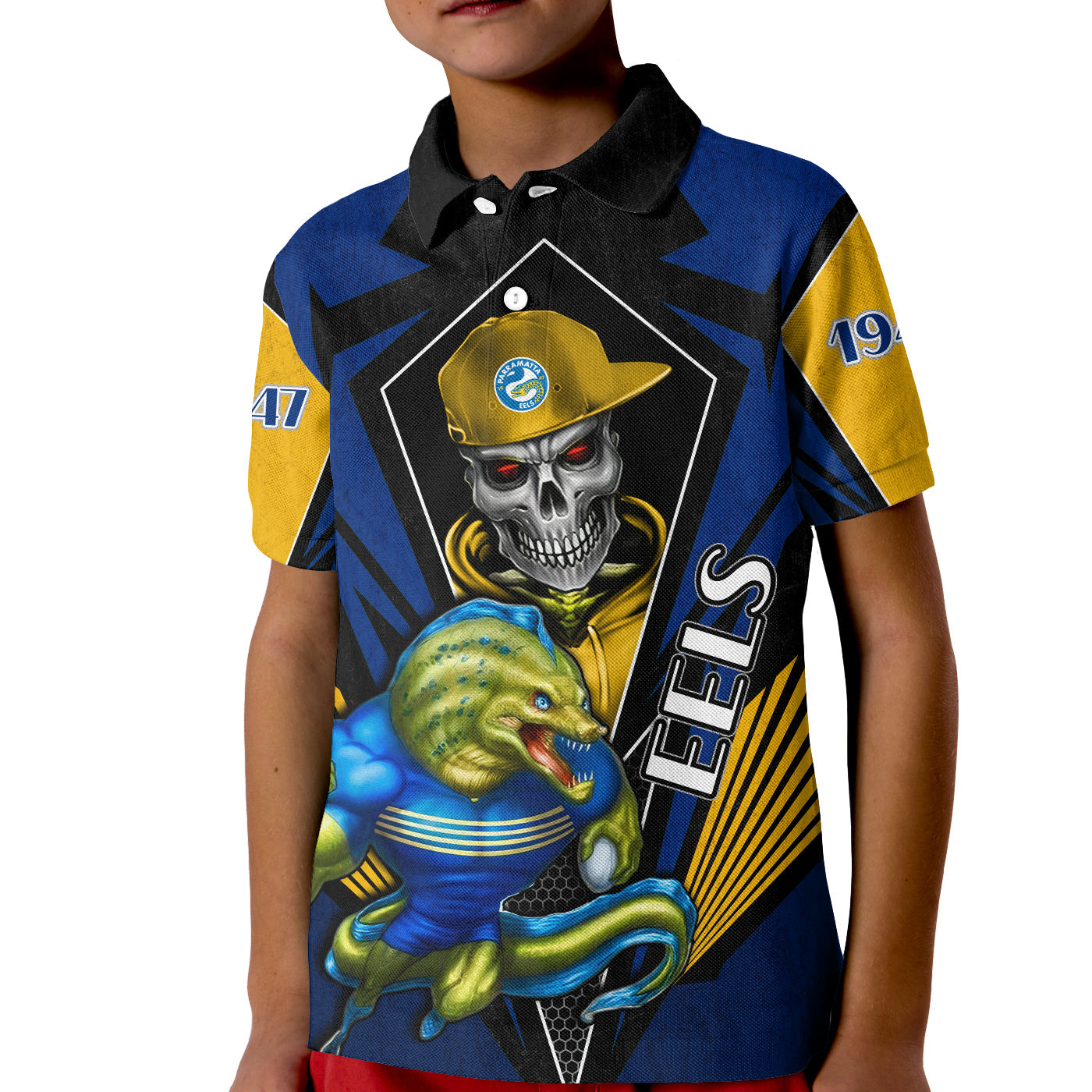 (Custom Personalised) Eels Rugby Polo Shirt Mascot Parramatta Since 1947 Cool Skull - Vibe Hoodie Shop