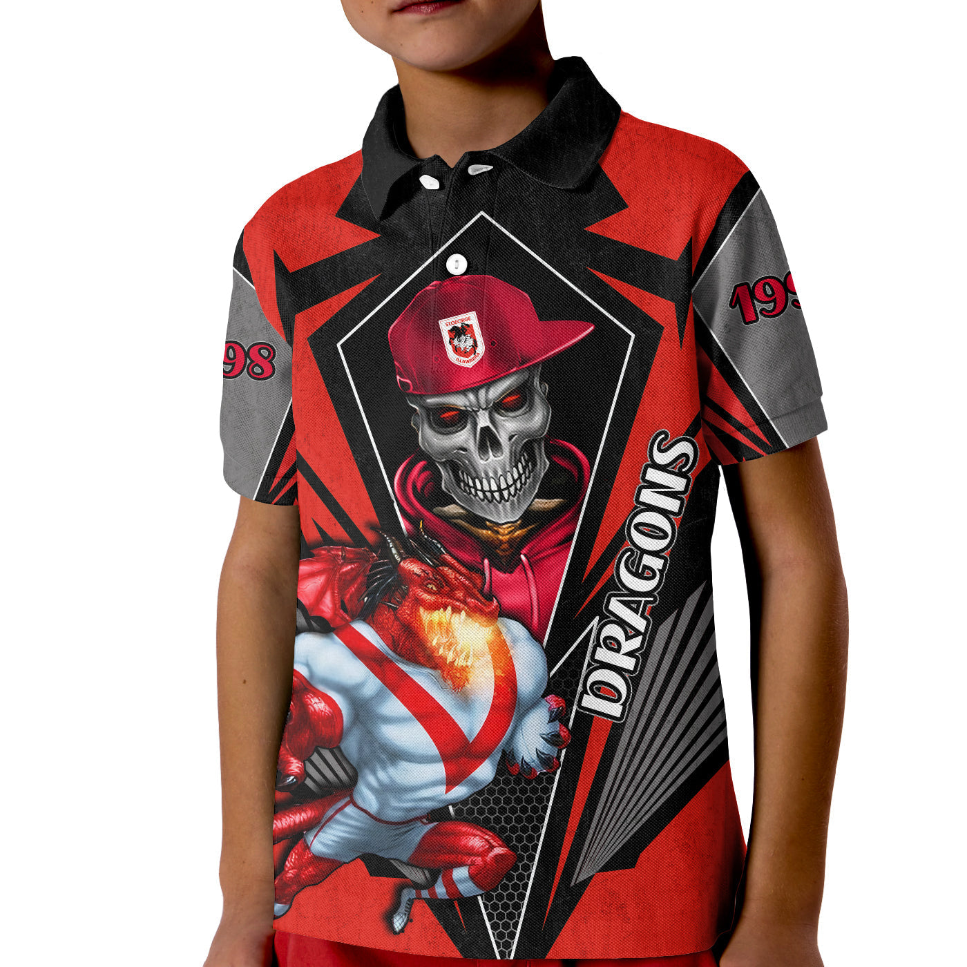 custom-personalised-dragons-rugby-polo-shirt-kid-mascot-st-george-illawarra-since-1998-cool-skull