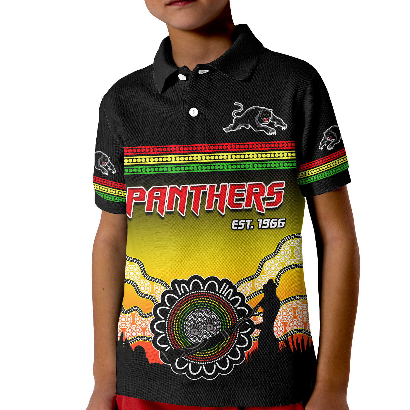 (Custom Text and Number) Panthers Polo Shirt Go The Mighty Penrith Aboriginal - Vibe Hoodie Shop