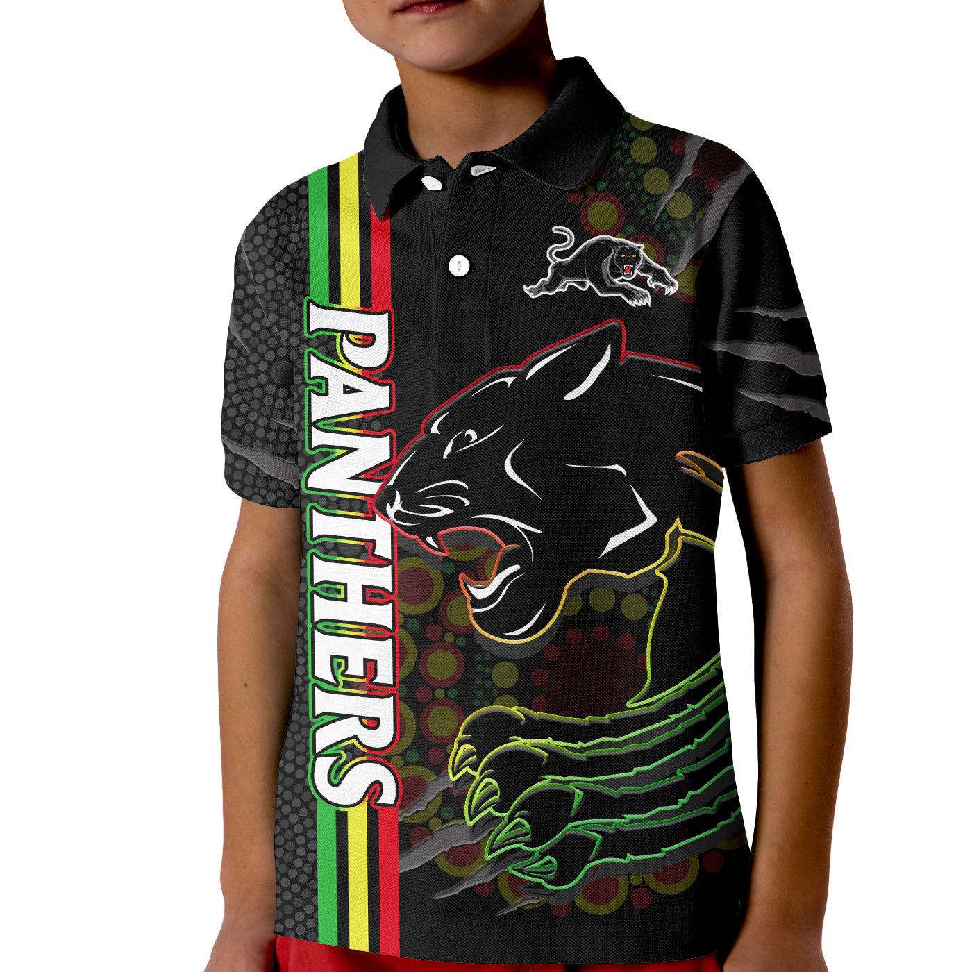Panthers Rugby Polo Shirt KID The Mountain Men Aboriginal Art Dynamic - Vibe Hoodie Shop