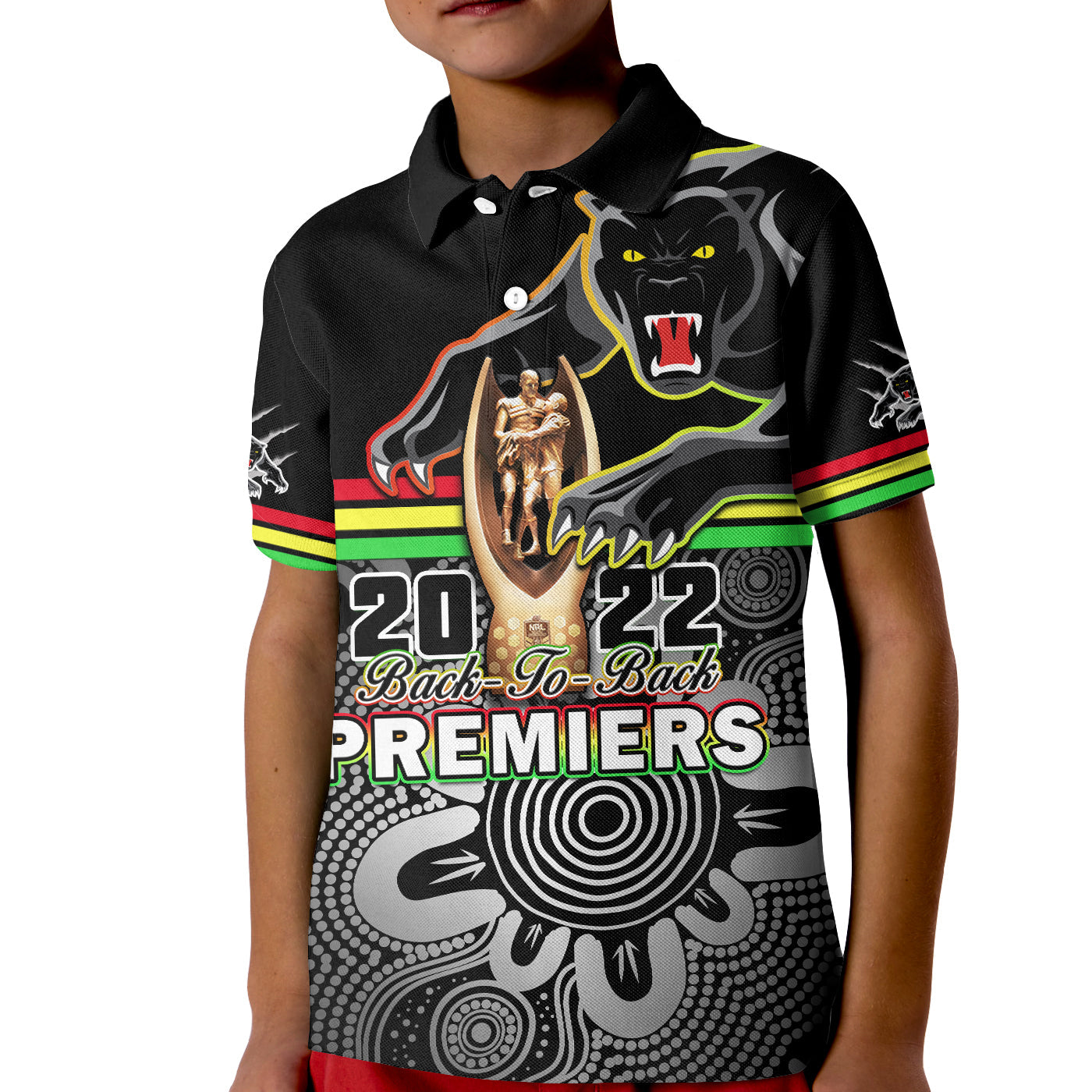 Custom Personalised Panthers Rugby Polo Shirt Pennies Premiers 2022 Back To Back Indigenous Original - Vibe Hoodie Shop