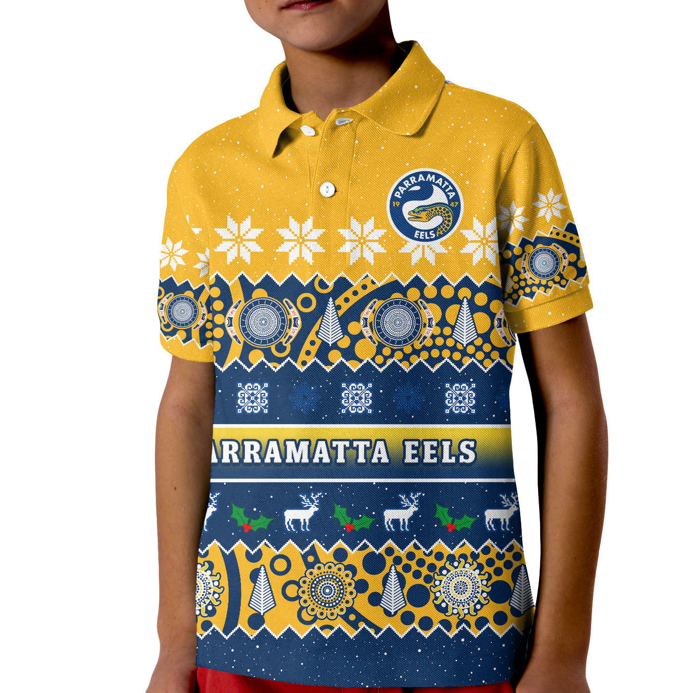(Custom Personalised) Parramatta Eels Christmas Polo Shirt Parra Aboriginal Art Merry Xmas - Vibe Hoodie Shop