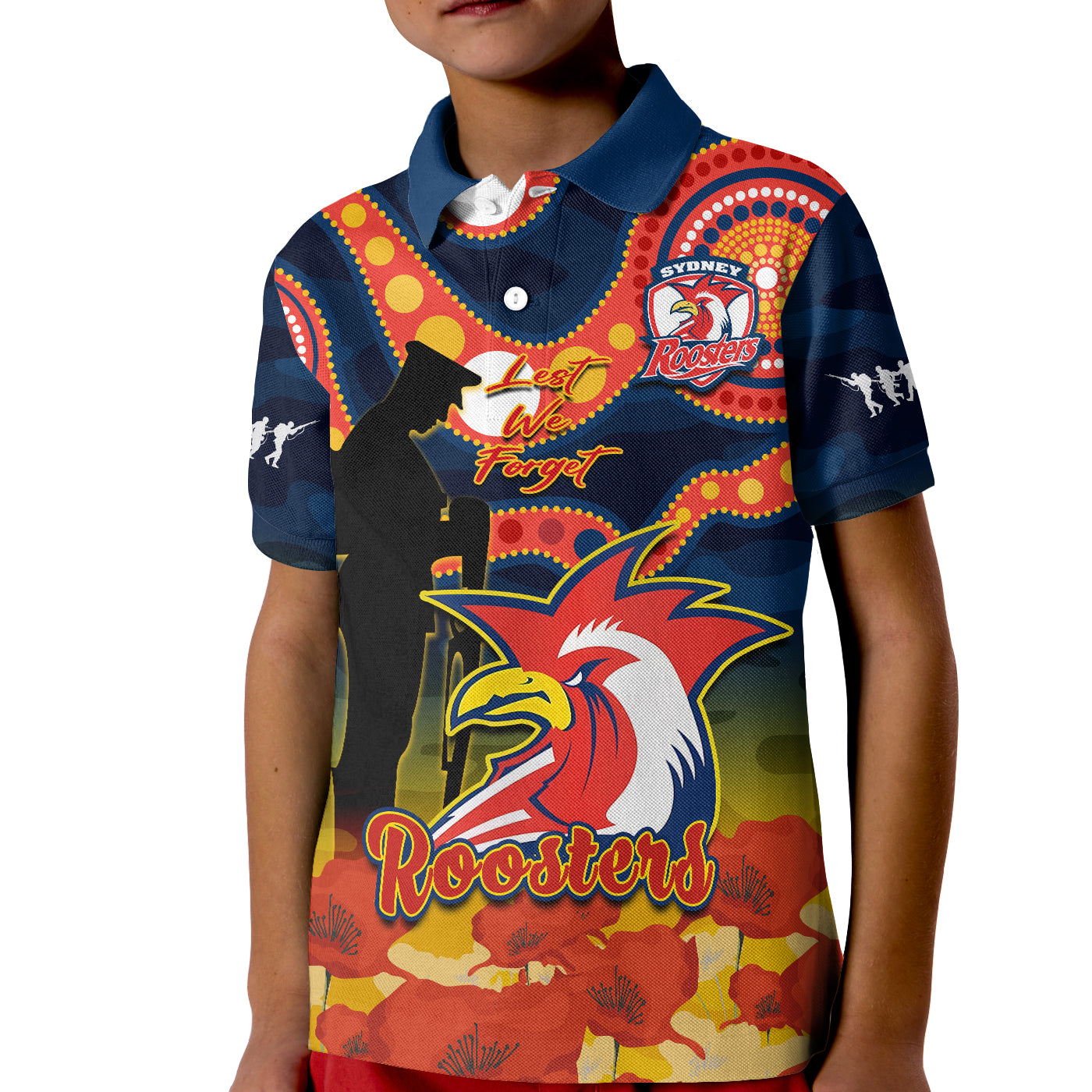 roosters-rugby-anzac-2023-polo-shirt-kid-dots-poppy-mix-camouflage-lest-we-forget