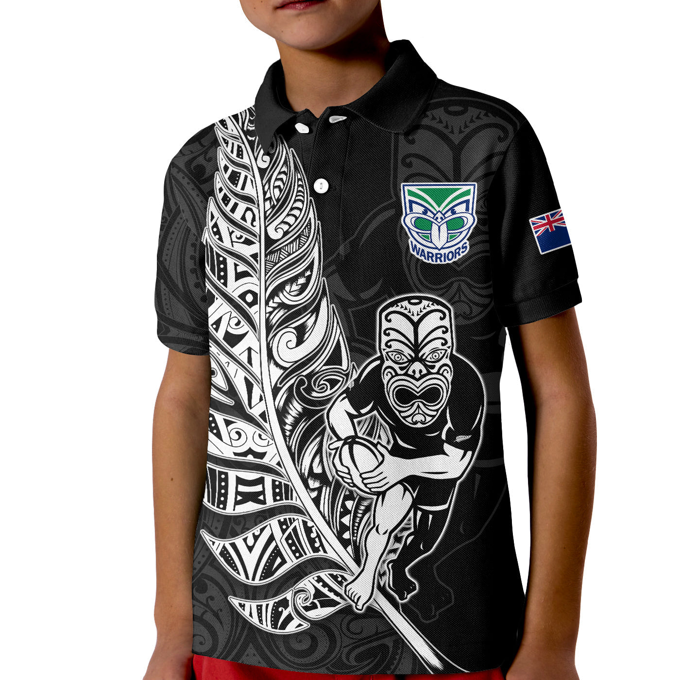 custom-text-and-number-new-zealand-tiki-rugby-polo-shirt-kid-nz-warriors-fern-maori-style