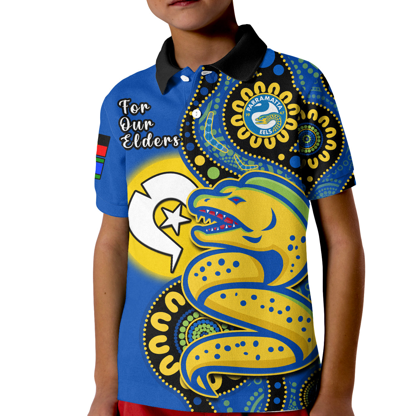 (Custom Text And Number) Eels Rugby NAIDOC 2023 Polo Shirt For Our Elders Aboriginal - Vibe Hoodie Shop