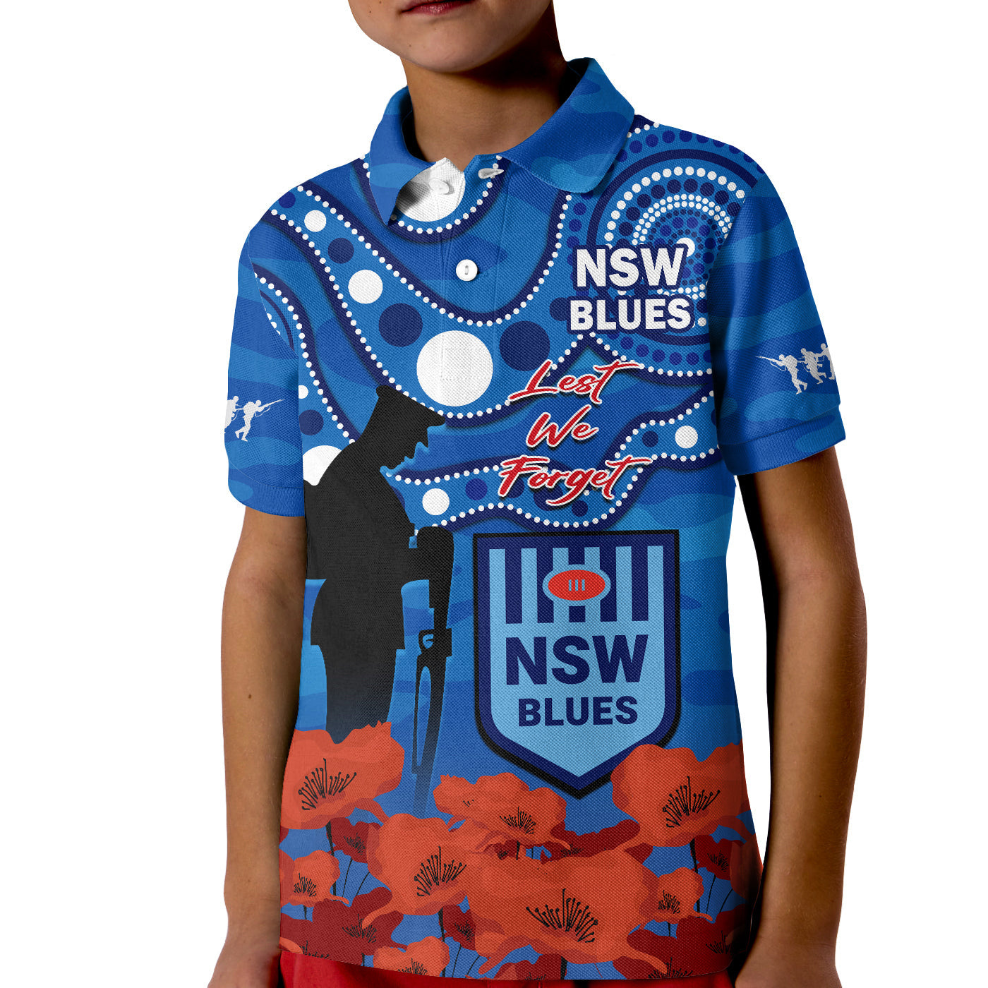 Blues Rugby ANZAC 2023 Polo Shirt NSW Aboriginal Mix Poppy Camouflage - Vibe Hoodie Shop