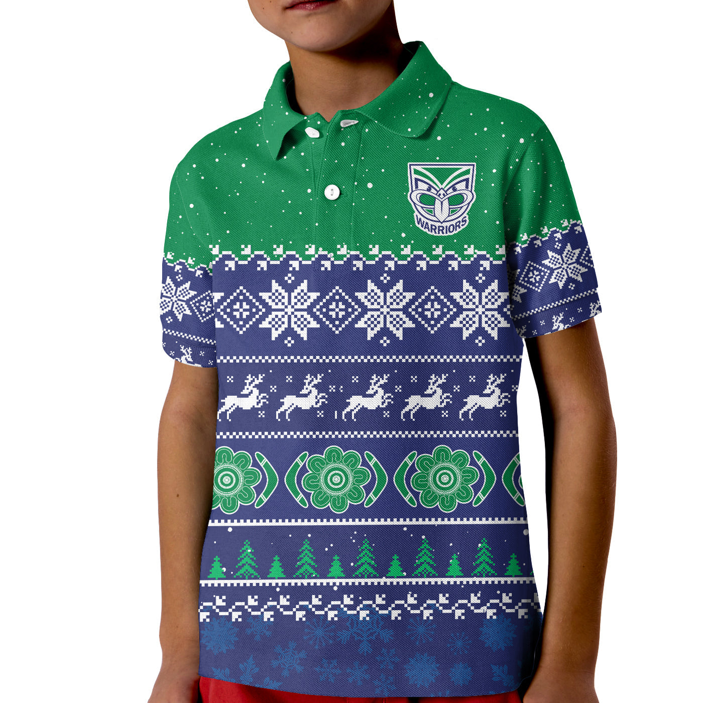 custom-personalised-warriors-rugby-polo-shirt-kid-new-zealand-indigenous-merry-christmas