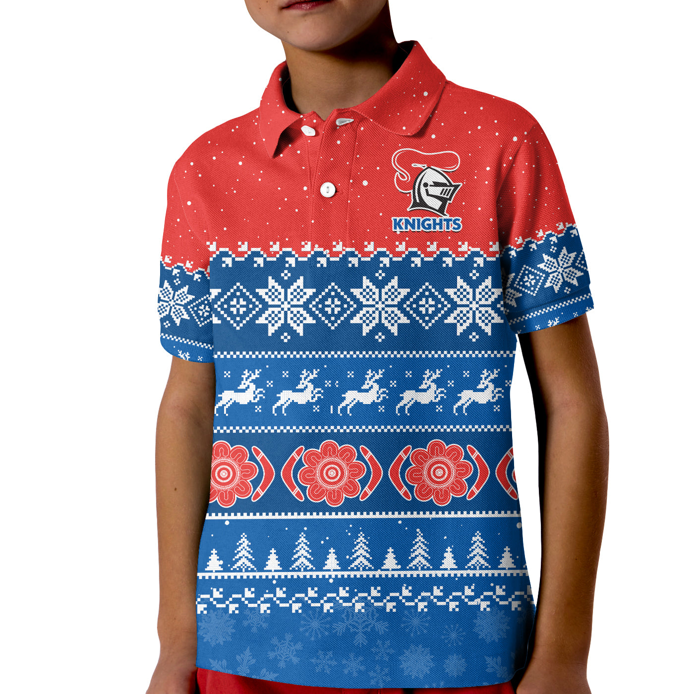 (Custom Personalised) Knights Rugby Polo Shirt Indigenous Newcastle Merry Christmas - Vibe Hoodie Shop