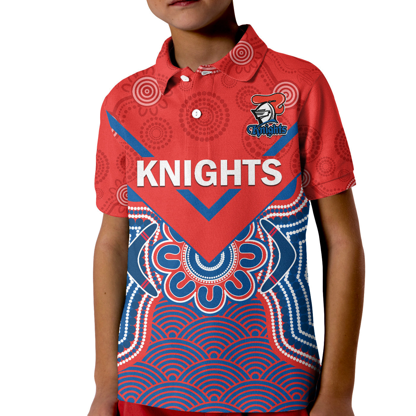 (Custom Text And Number) Knights Rugby Polo Shirt Novocastrians 1987 Aboriginal Art - Vibe Hoodie Shop