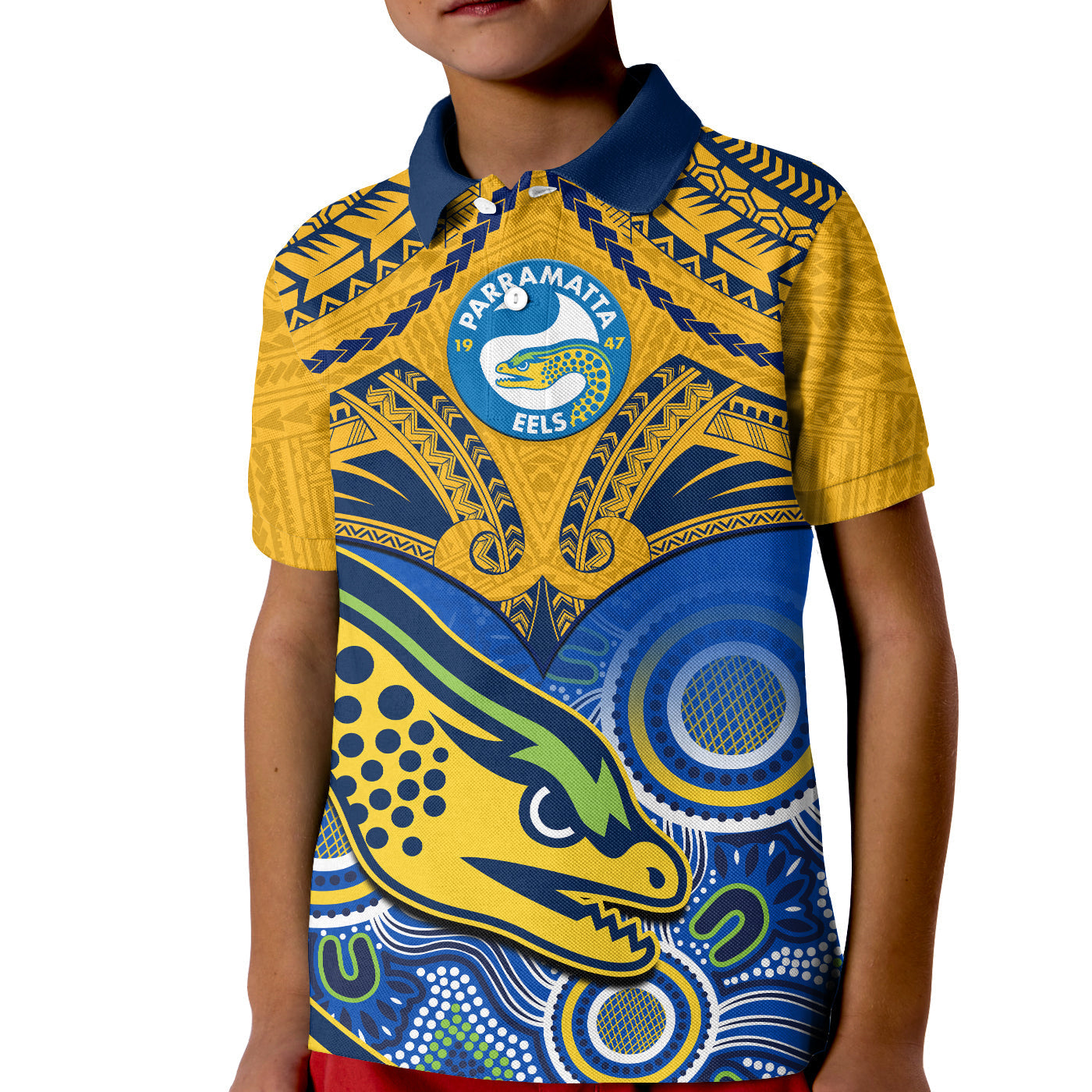 (Custom Text And Number) Parramatta Rugby 2023 Polo Shirt Go Eels Polynesian Mix Indigenous Art - Vibe Hoodie Shop