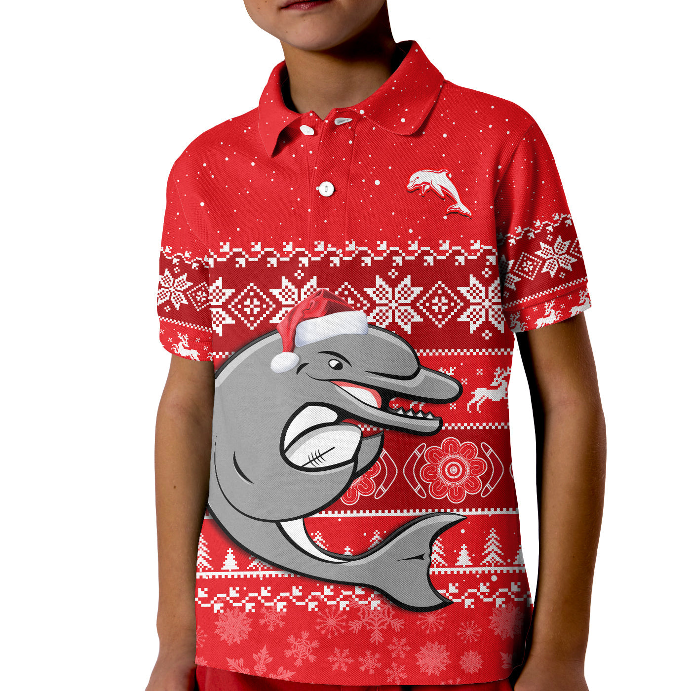 custom-personalised-dolphins-rugby-polo-shirt-kid-indigenous-merry-christmas