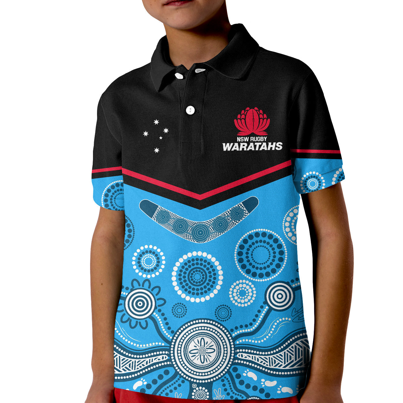 (Custom Text And Number) Waratahs Super Rugby 2023 Polo Shirt NSW Tahs Indigenous Art - Vibe Hoodie Shop