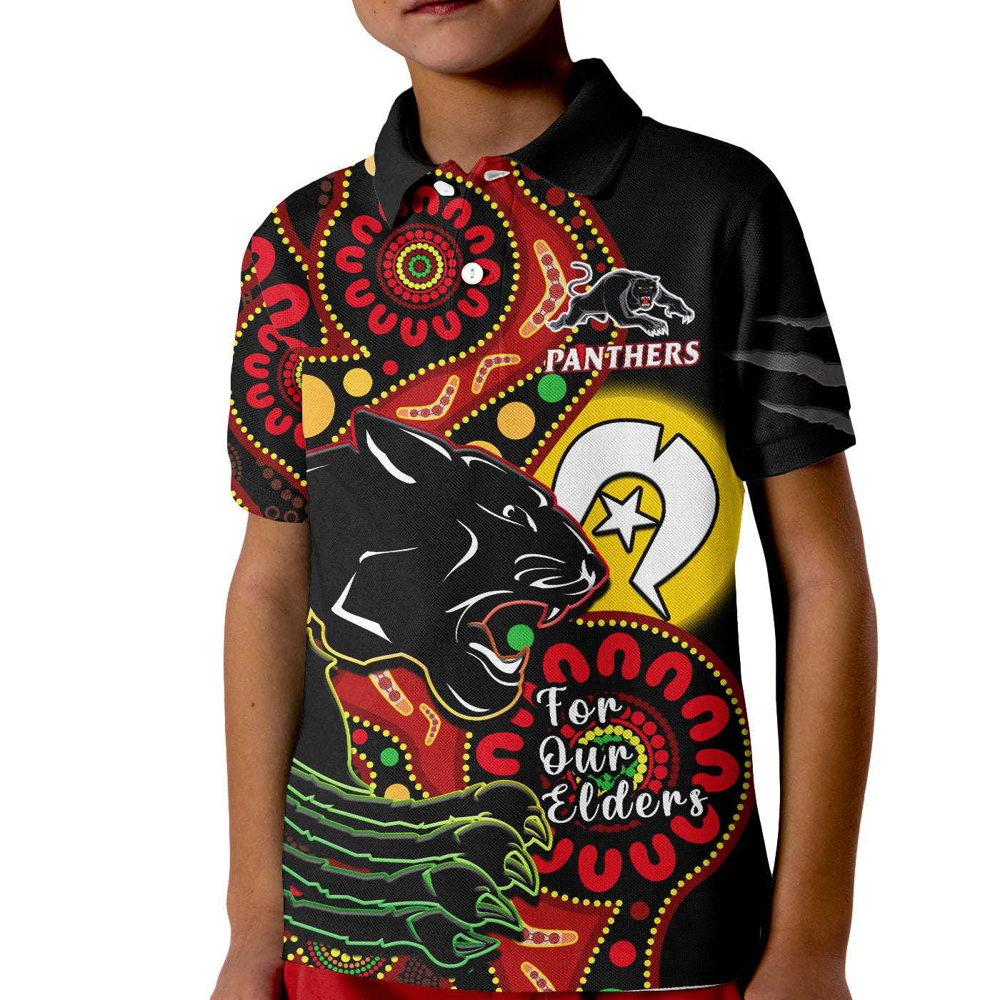 Panthers Rugby NAIDOC 2023 Polo Shirt KID For Our Elders Aboriginal - Vibe Hoodie Shop