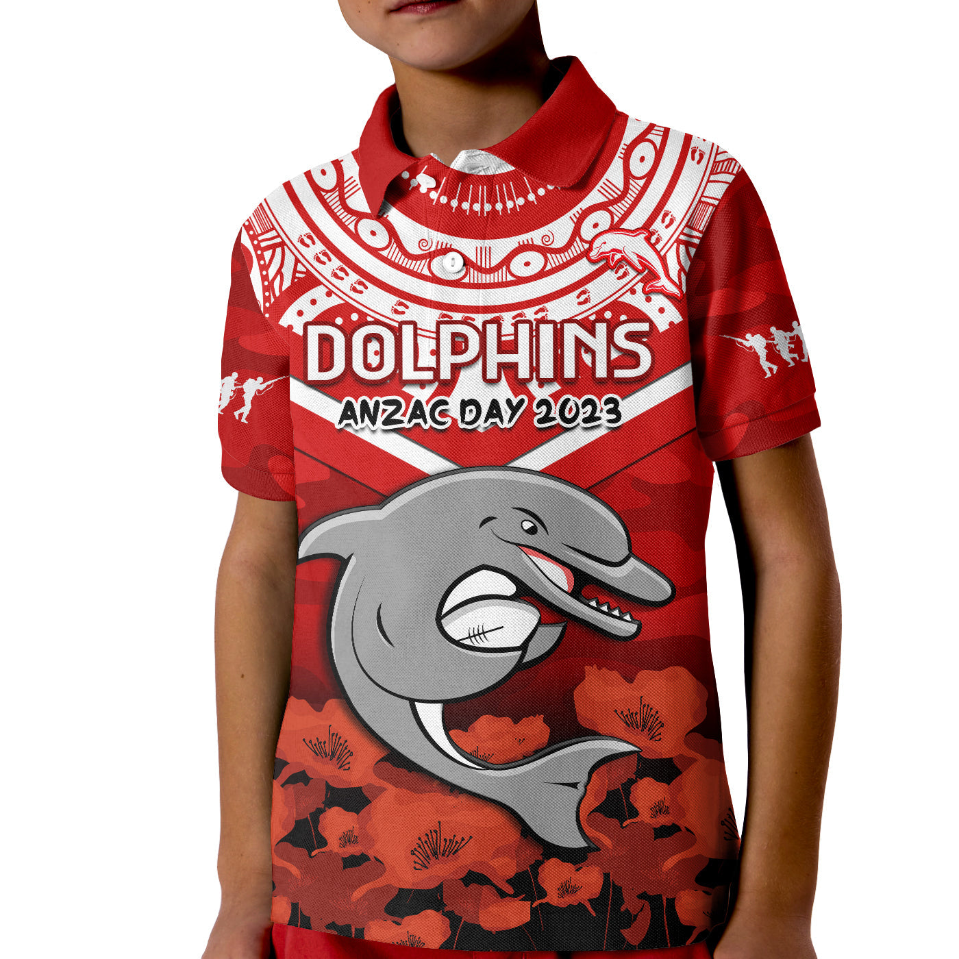 dolphins-rugby-anzac-2023-polo-shirt-kid-dots-poppy-mix-camouflage-lest-we-forget