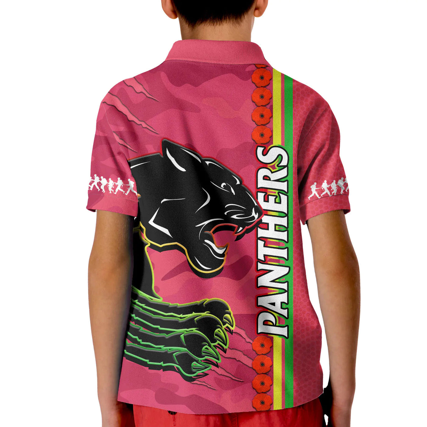 Panthers Rugby ANZAC Polo Shirt KID Aboriginal Mix Poppy Camouflage Pink - Vibe Hoodie Shop