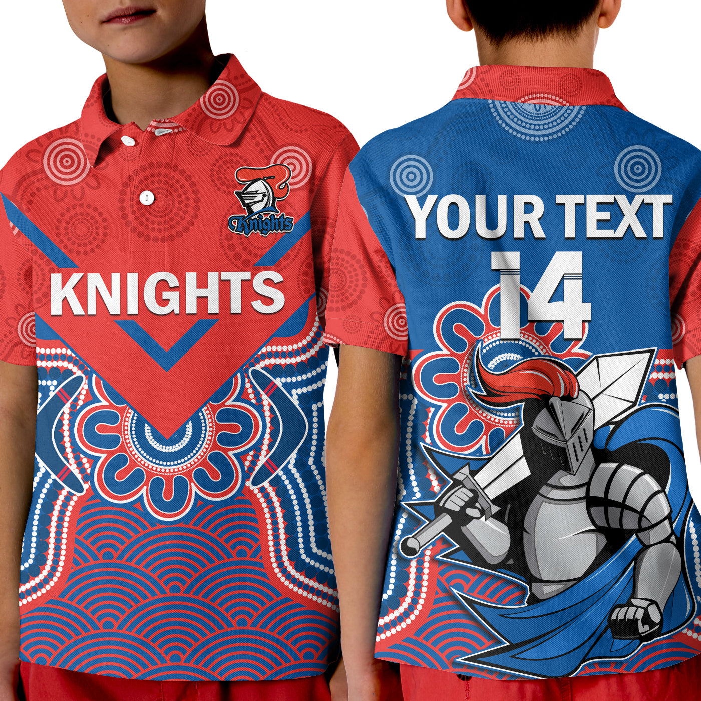 (Custom Text And Number) Knights Rugby Polo Shirt Novocastrians 1987 Aboriginal Art - Vibe Hoodie Shop