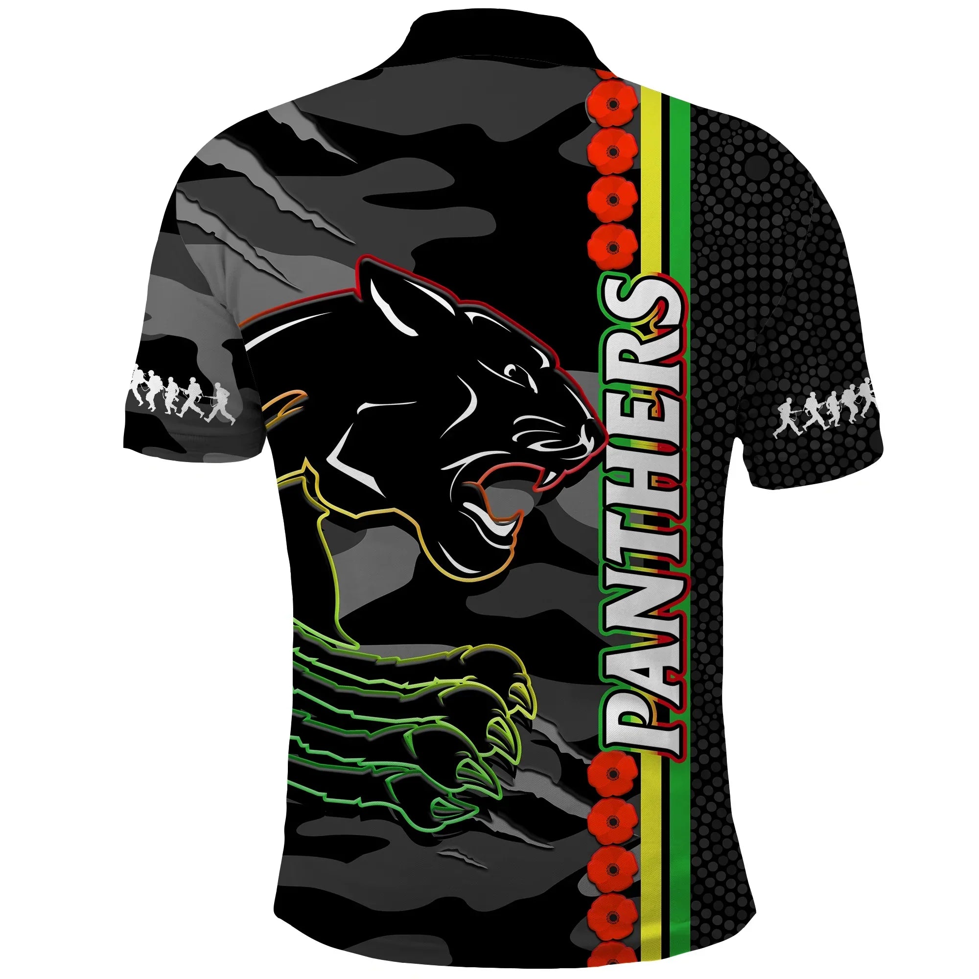 Panthers Rugby ANZAC Polo Shirt Aboriginal Mix Poppy Camouflage Black - Vibe Hoodie Shop