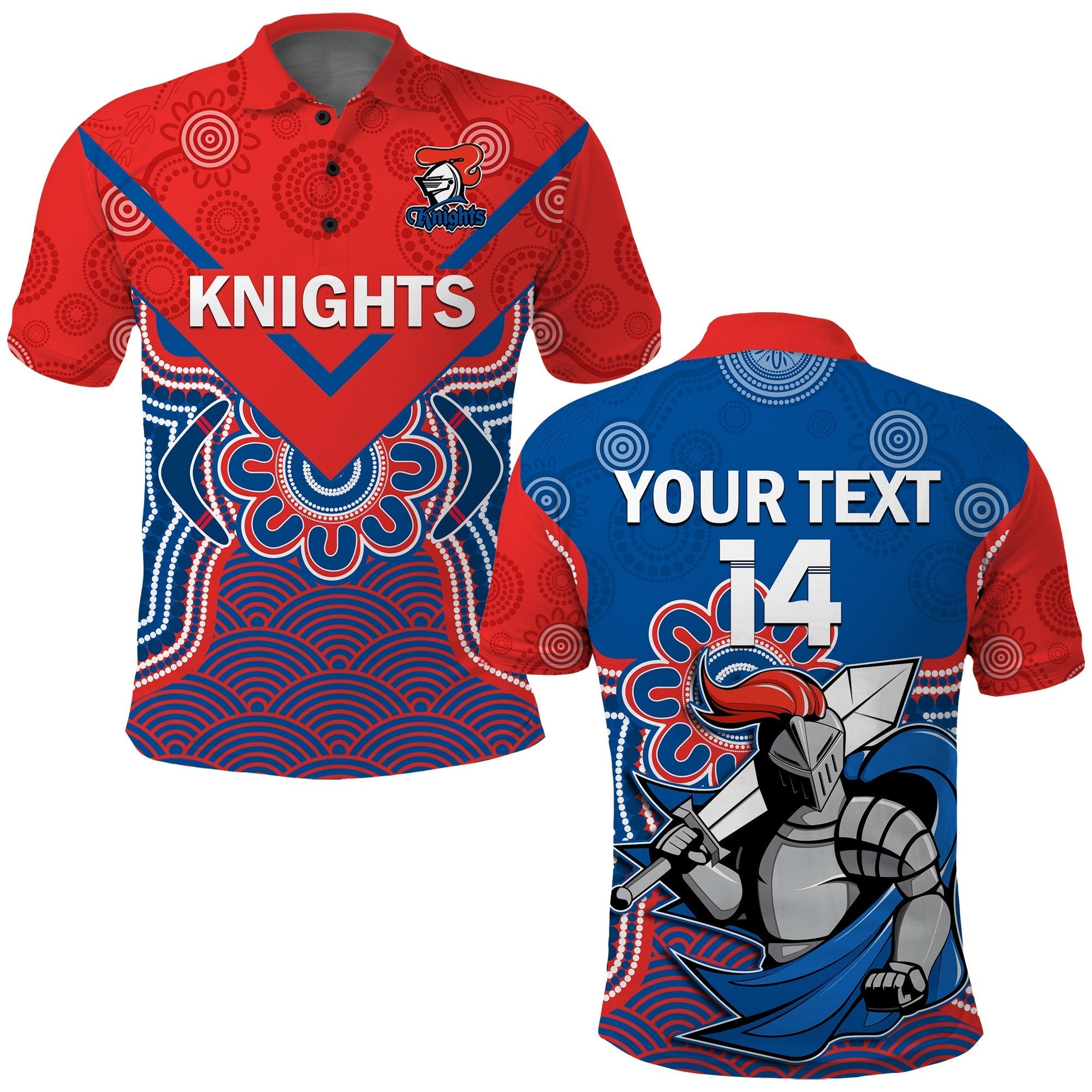 (Custom Text And Number) Knights Rugby Polo Shirt Novocastrians 1987 Aboriginal Art - Vibe Hoodie Shop