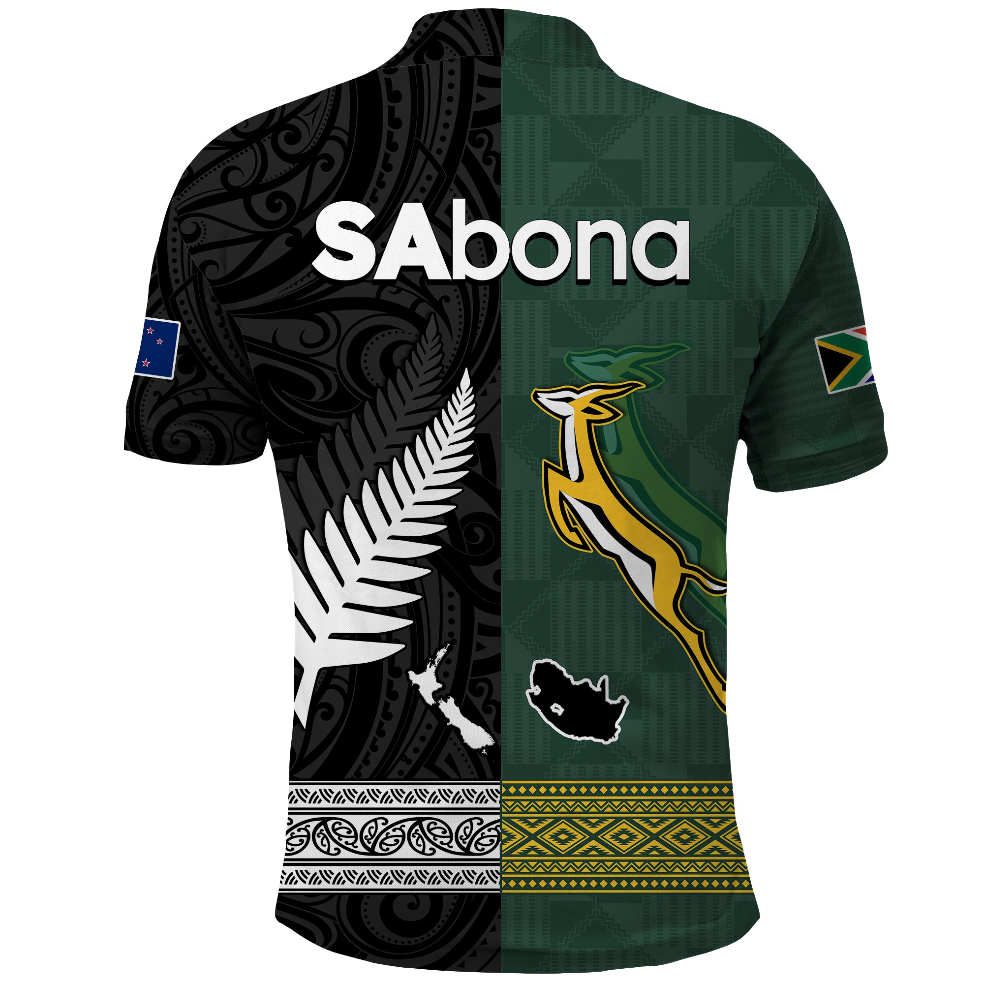 (SAbona) South Africa Protea and New Zealand Fern Polo Shirt Rugby Go Springboks vs All Black - Vibe Hoodie Shop