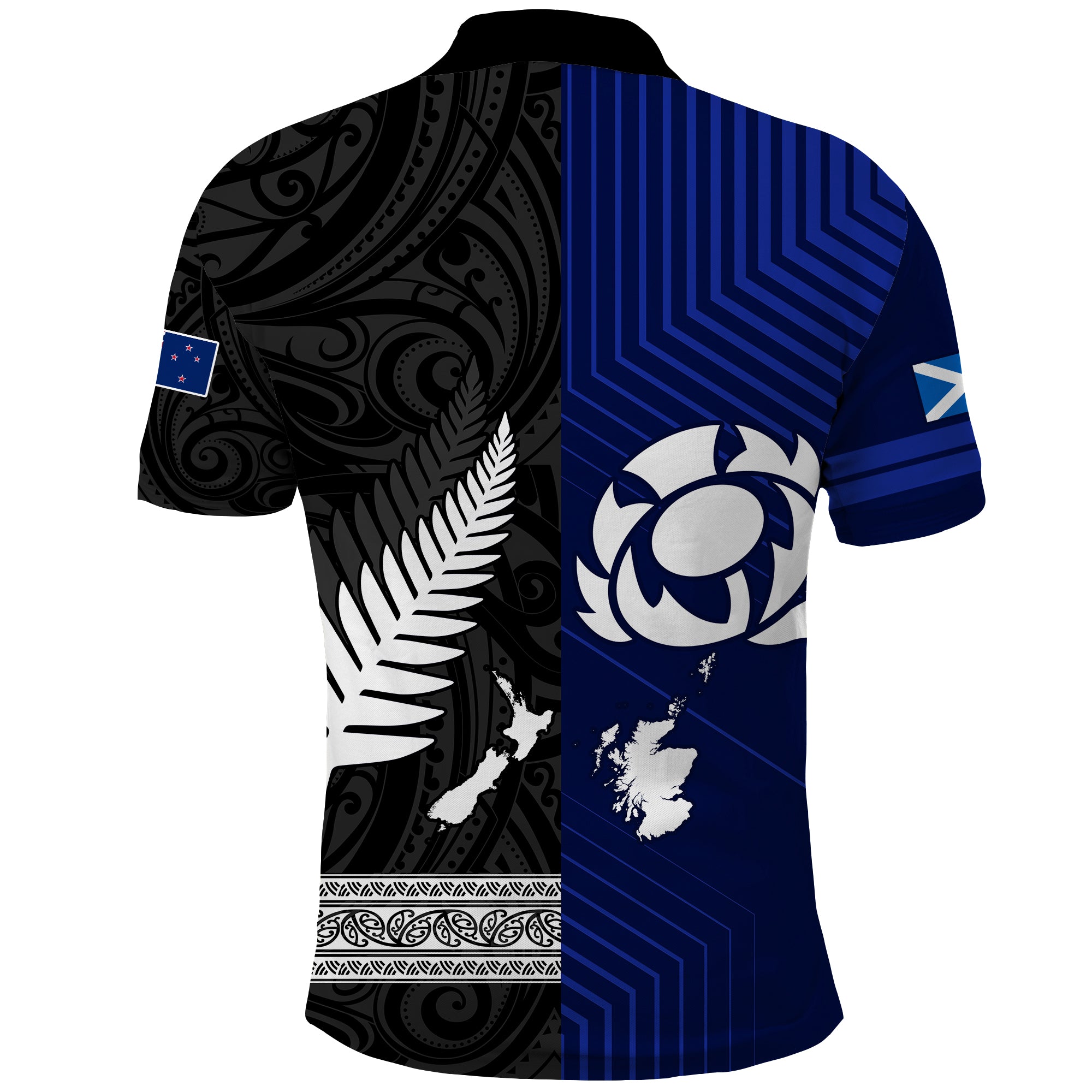 New Zealand and Scotland Rugby Polo Shirt All Black Thistle Together - Vibe Hoodie Shop