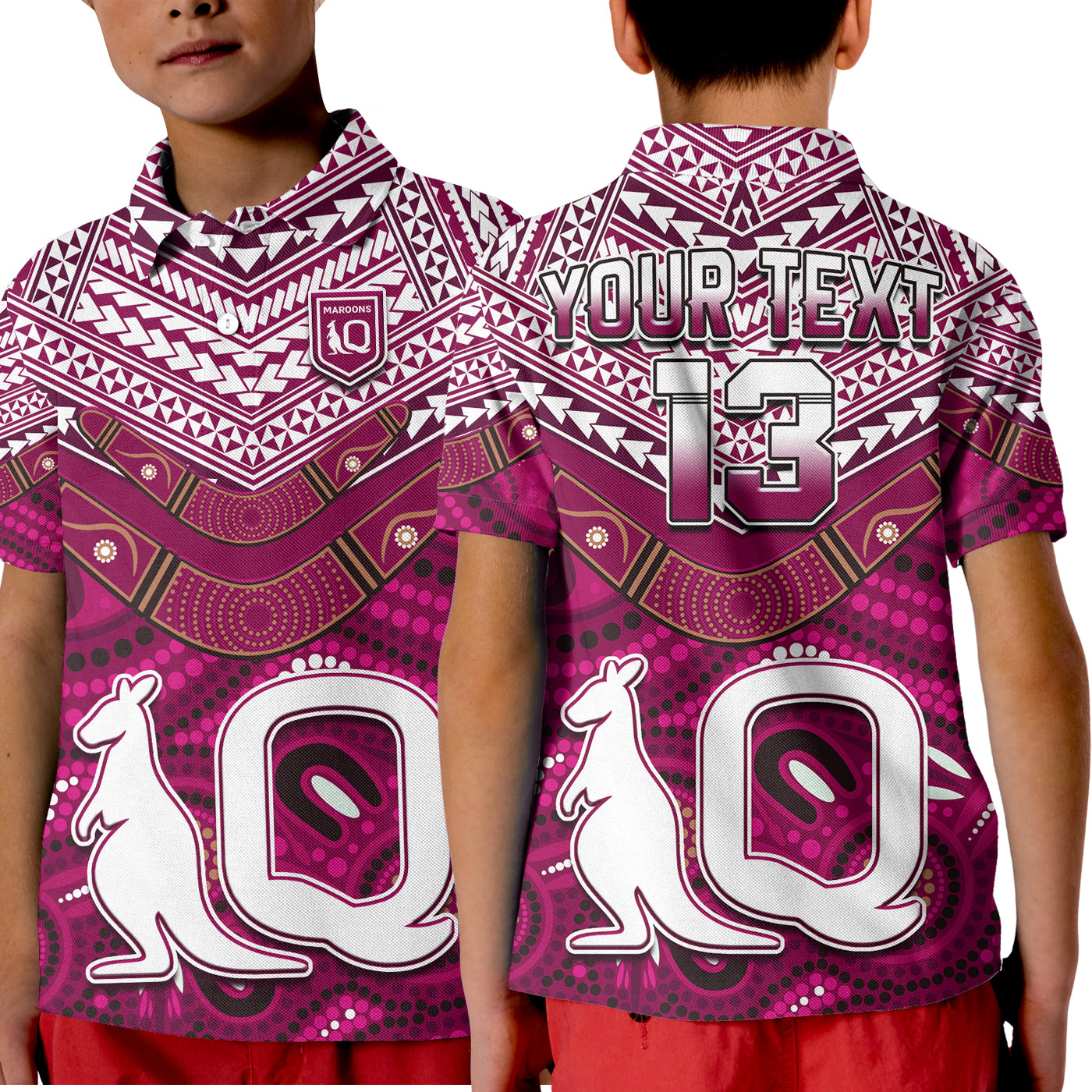 (Custom Text and Number) QLD Maroons Polo Shirt KID Aboriginal and Polynesia Admirable - Vibe Hoodie Shop