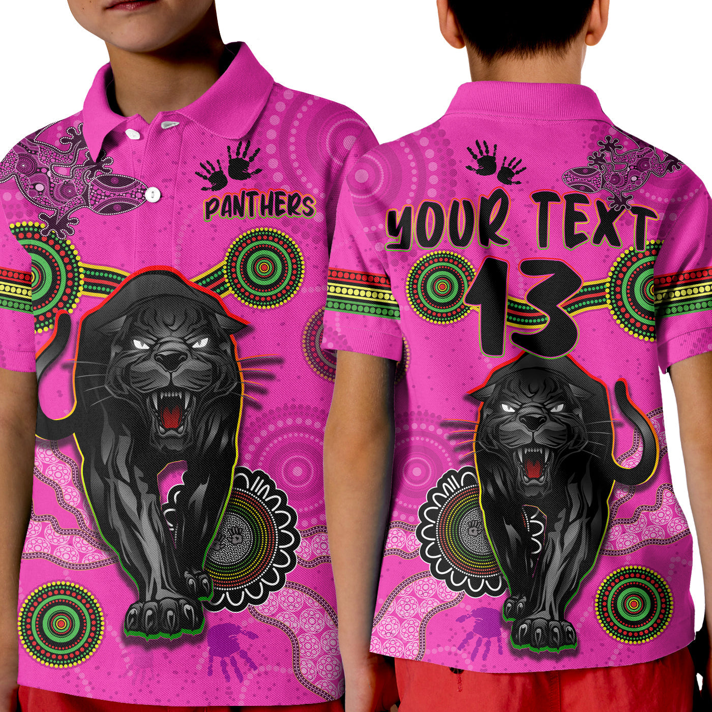 (Custom Text and Number) Panthers Polo Shirt KID Aboriginal with Lizard - Vibe Hoodie Shop