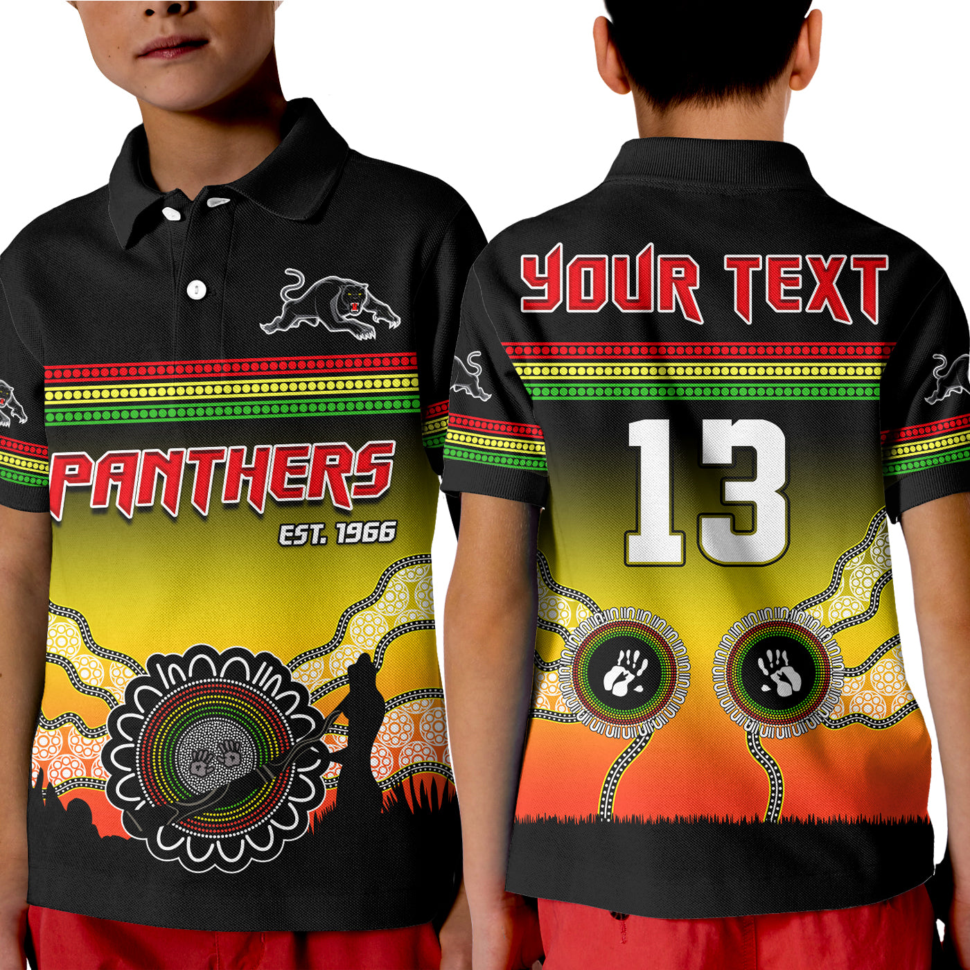 (Custom Text and Number) Panthers Polo Shirt KID Go The Mighty Penrith Aboriginal - Vibe Hoodie Shop