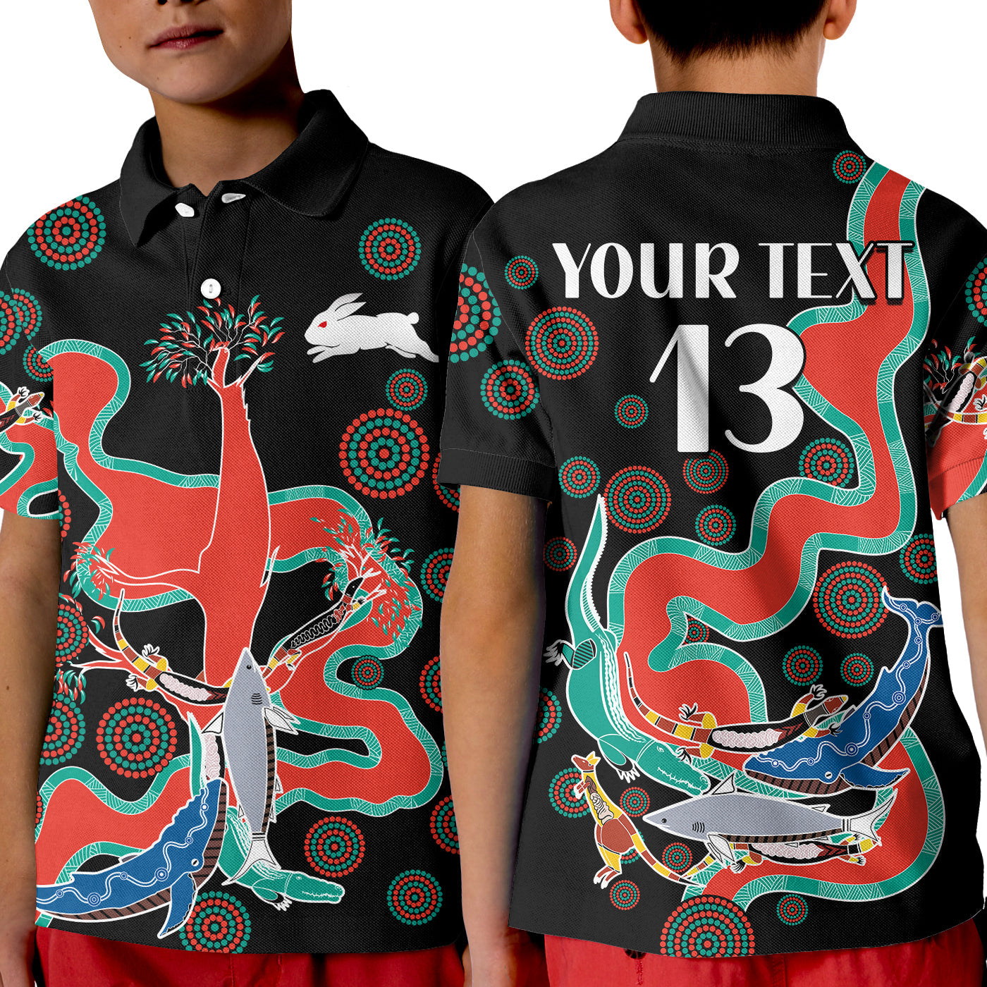 (Custom Text and Number) Rabbitohs Polo Shirt Go The Bunnies Aboriginal - Vibe Hoodie Shop