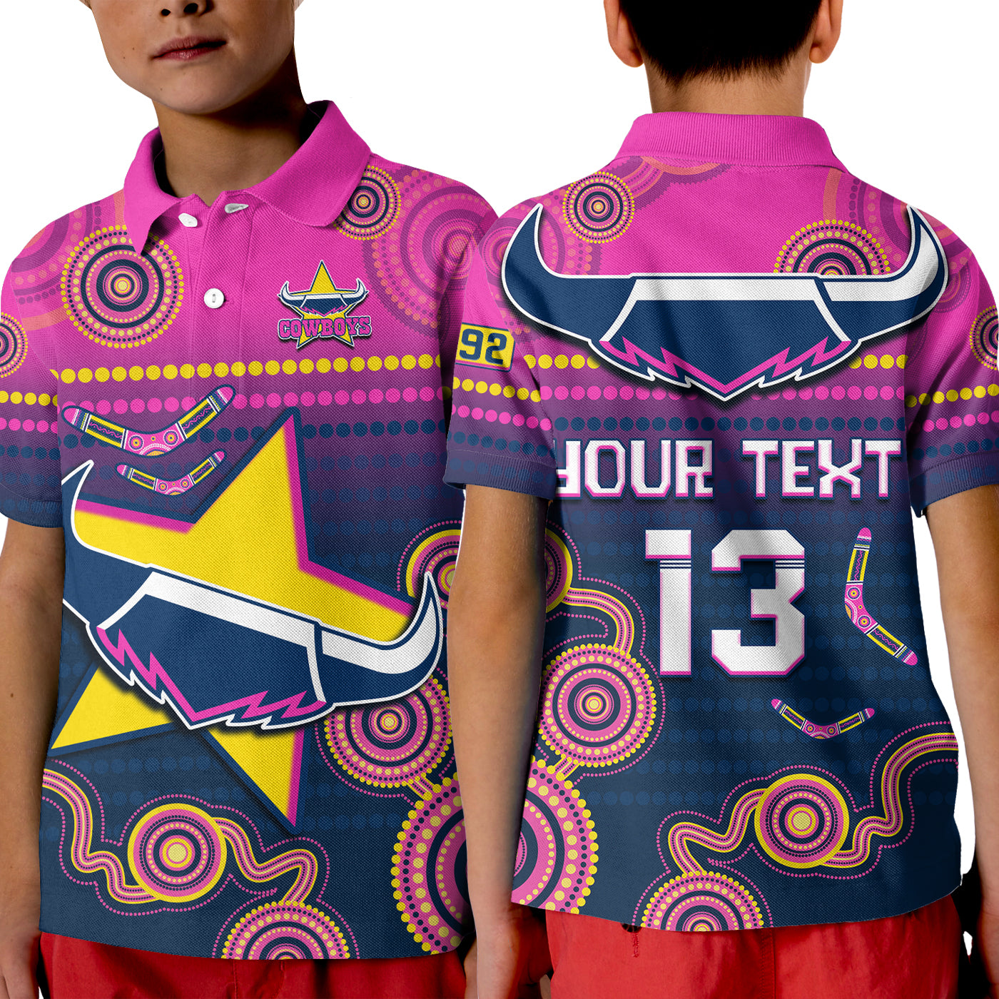 (Custom Text and Number) Cowboys Rugby Polo Shirt Aboriginal Go Premiers North Queensland - Vibe Hoodie Shop