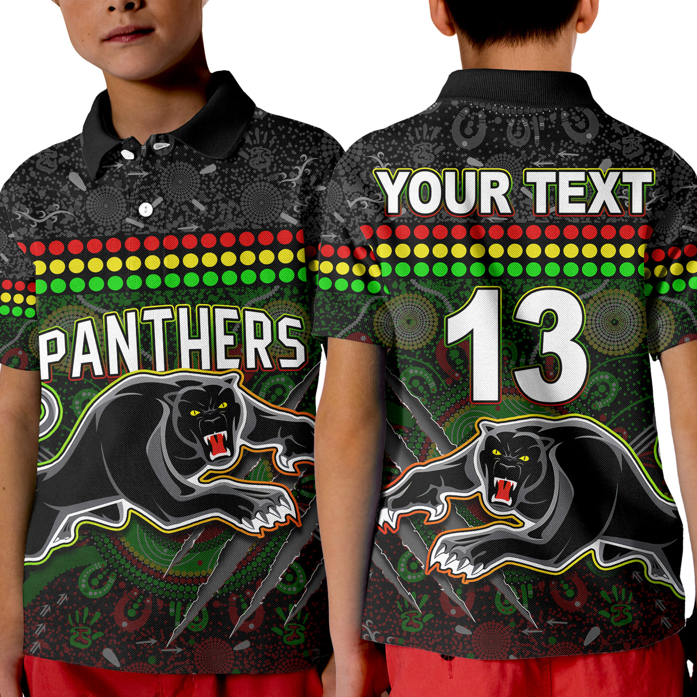 Custom Text and Number Panthers Polo Shirt Premiers 2022 Aboriginal - Vibe Hoodie Shop