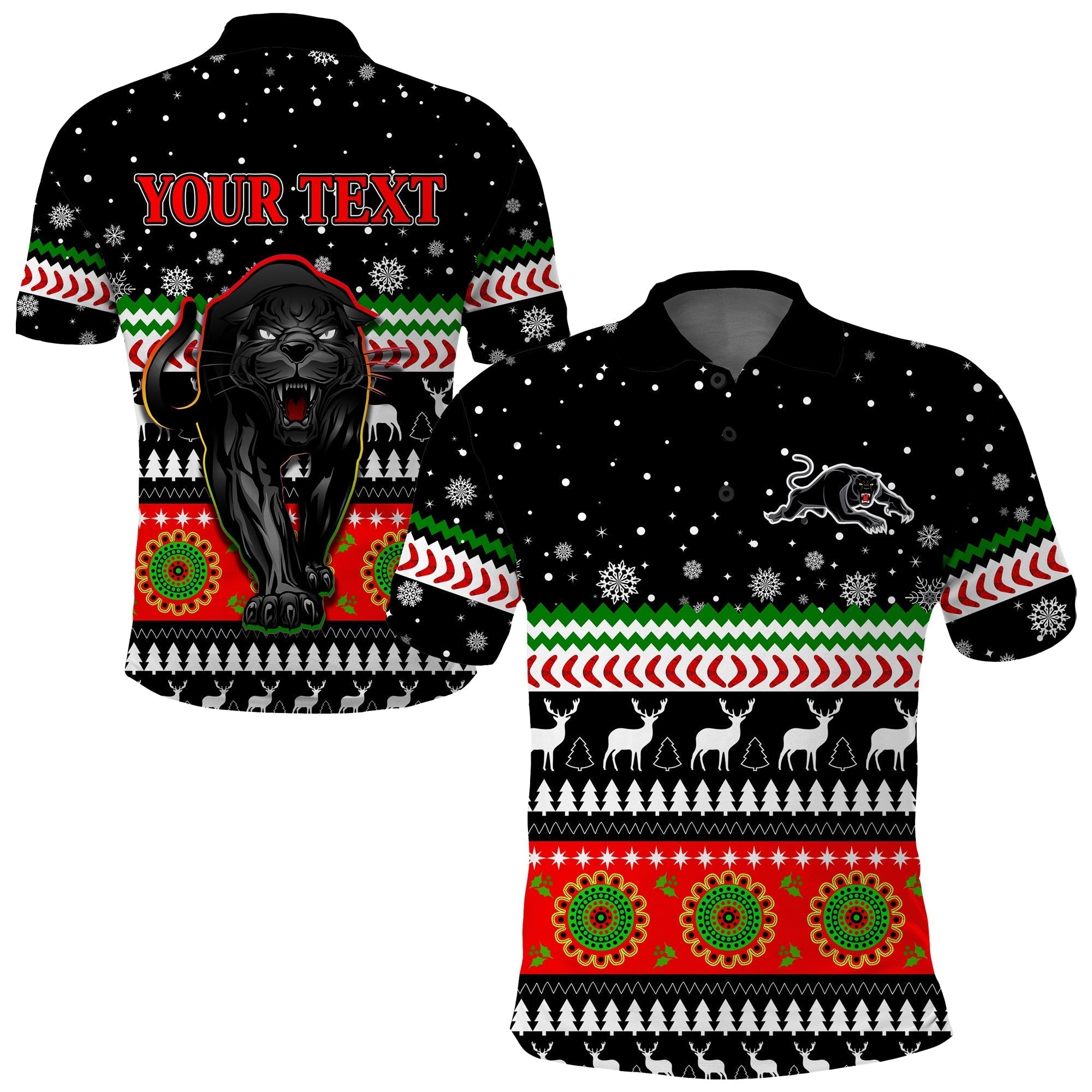 (Custom Personalised) Panthers Polo Shirt Penrith Christmas The Riff - Vibe Hoodie Shop