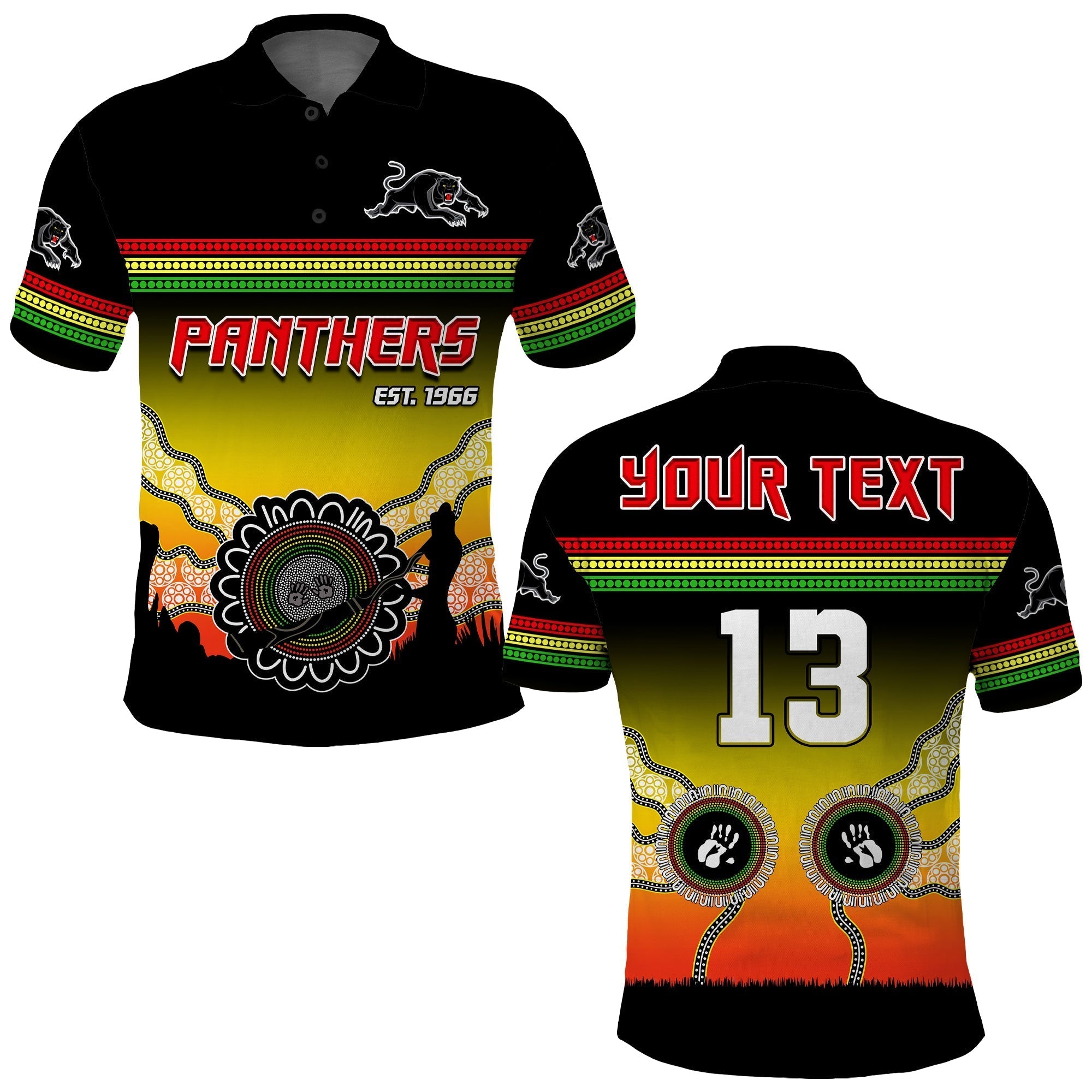 (Custom Text and Number) Panthers Polo Shirt Go The Mighty Penrith Aboriginal - Vibe Hoodie Shop