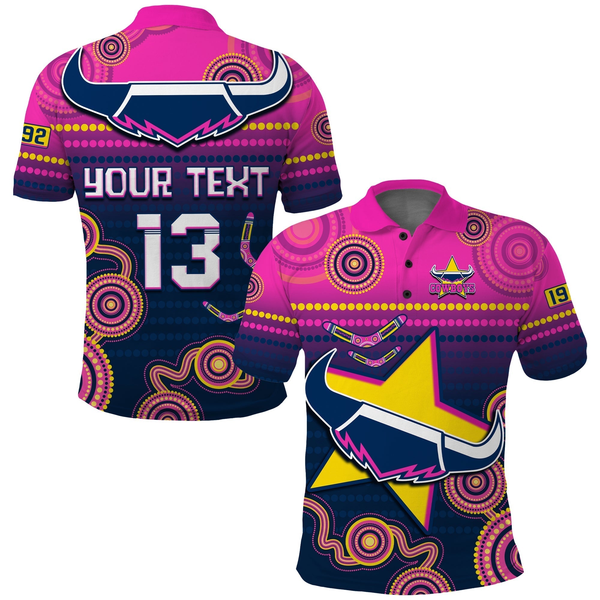 (Custom Text and Number) Cowboys Rugby Polo Shirt Aboriginal Go Premiers North Queensland - Vibe Hoodie Shop